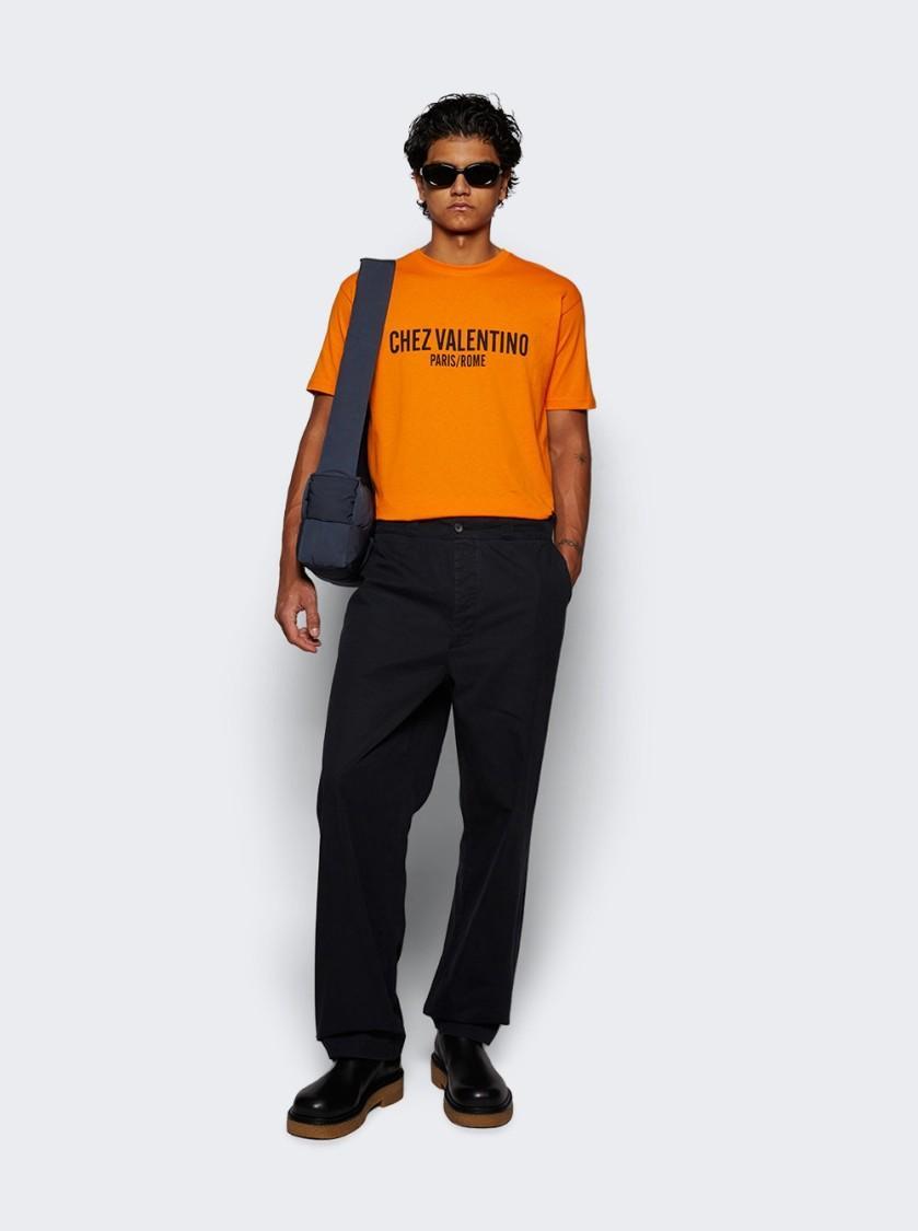 VALENTINO Cotton T-shirt With Chez Print In Orange Product Image