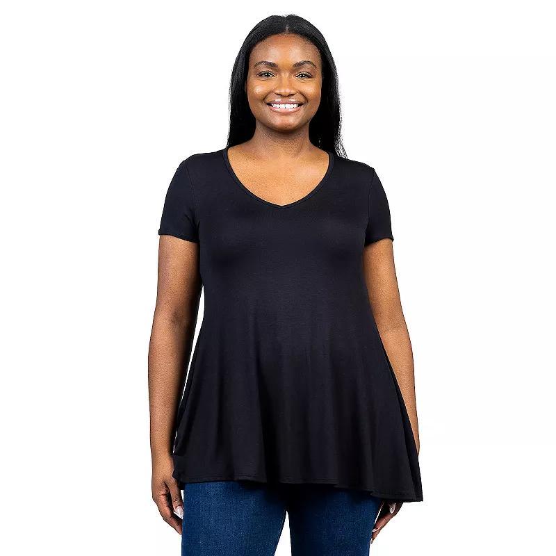 Plus Size 24Seven Comfort Apparel Short Sleeve V-Neck Tunic T-Shirt, Women's, Size: 3XL, Brown Product Image
