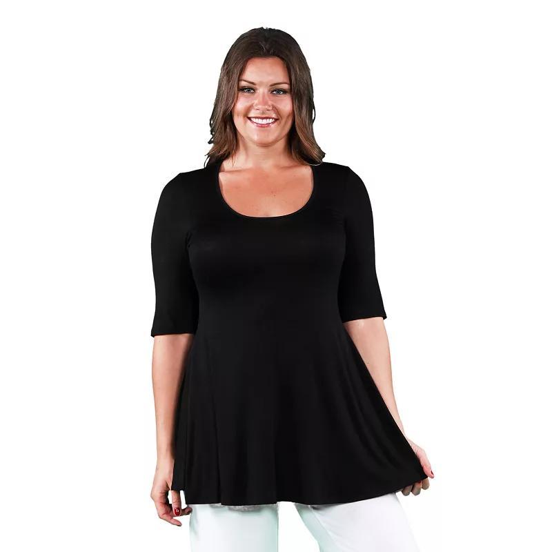 Plus Size 24Seven Comfort Apparel Elbow Swing Tunic Top, Womens Green Product Image