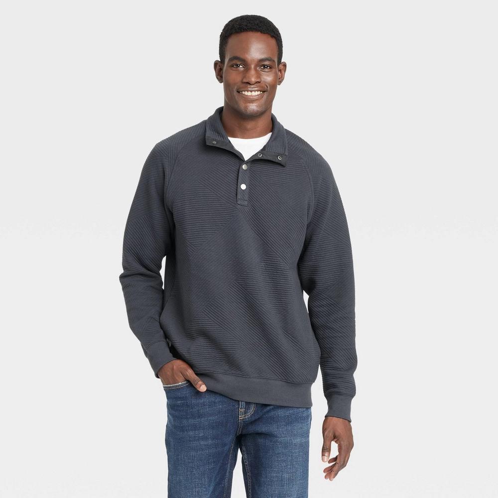 Mens Quilted Snap Pullover Sweatshirt - Goodfellow & Co Dark L Product Image