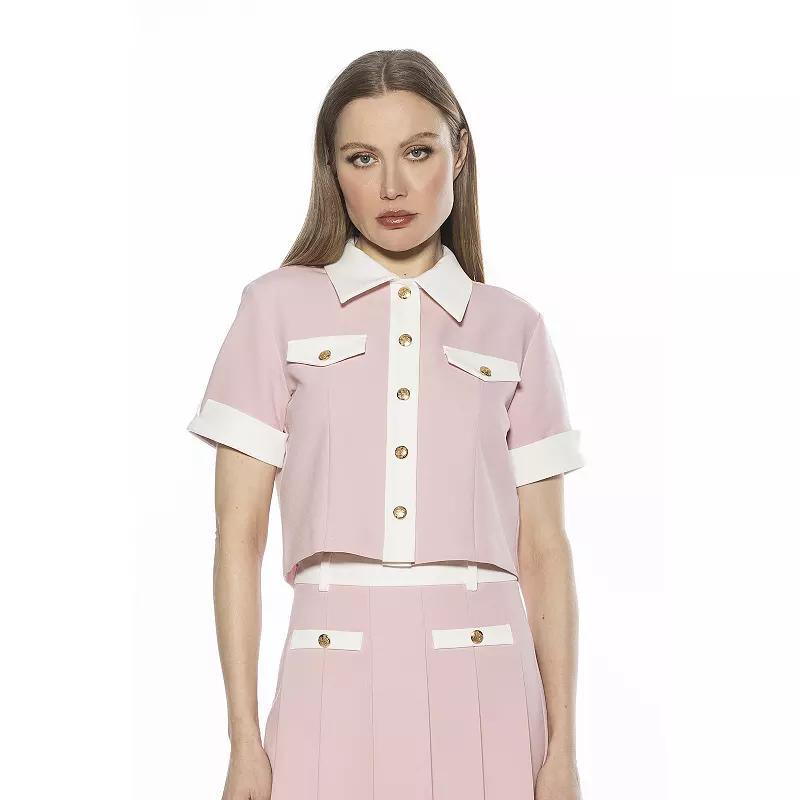 Women's ALEXIA ADMOR Emery Short Sleeve Collared Button Down Top,  Product Image