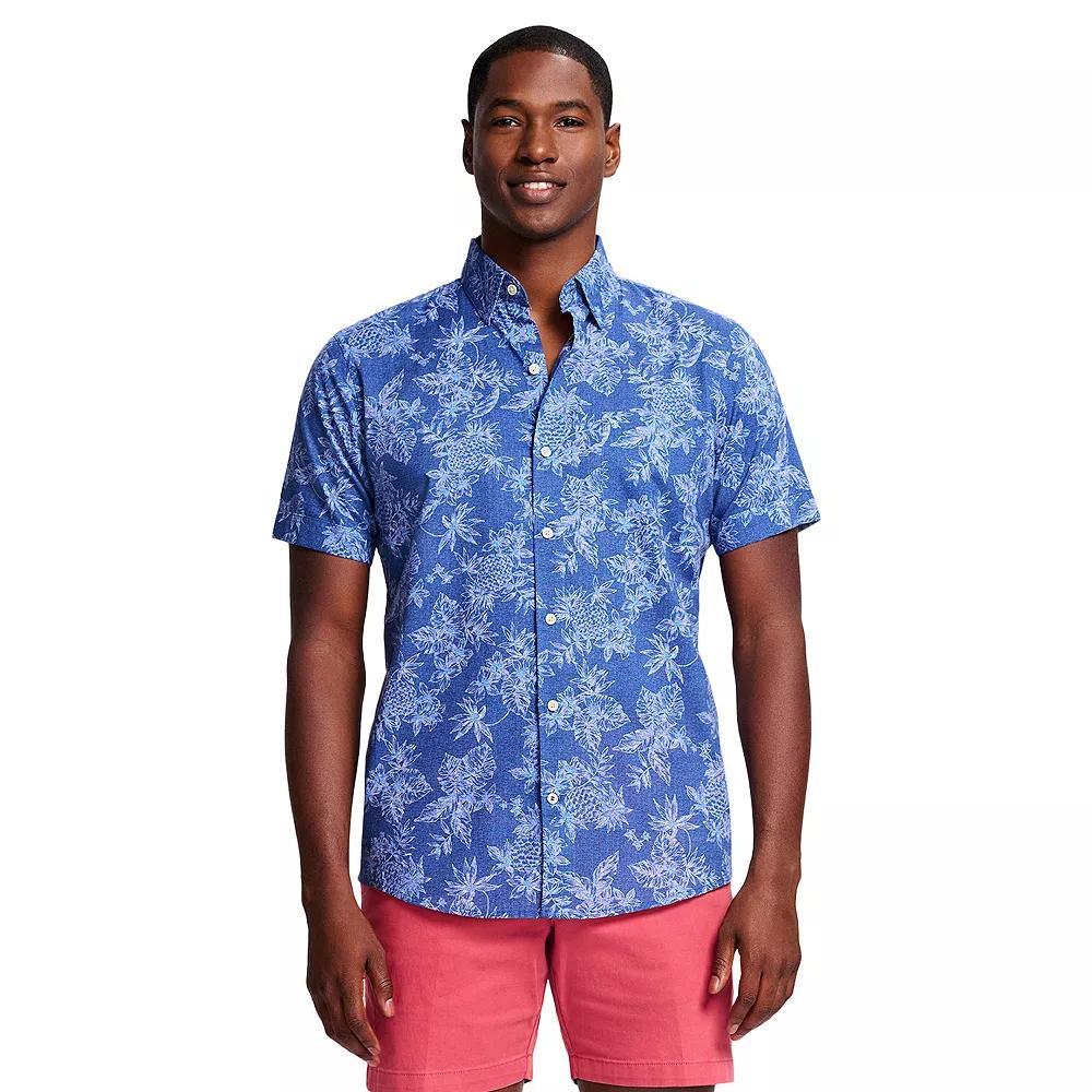 Men's IZOD Saltwater Dockside Chambray Short Sleeve Button-Down Shirt, Size: Small, Tanager Turquoise Product Image