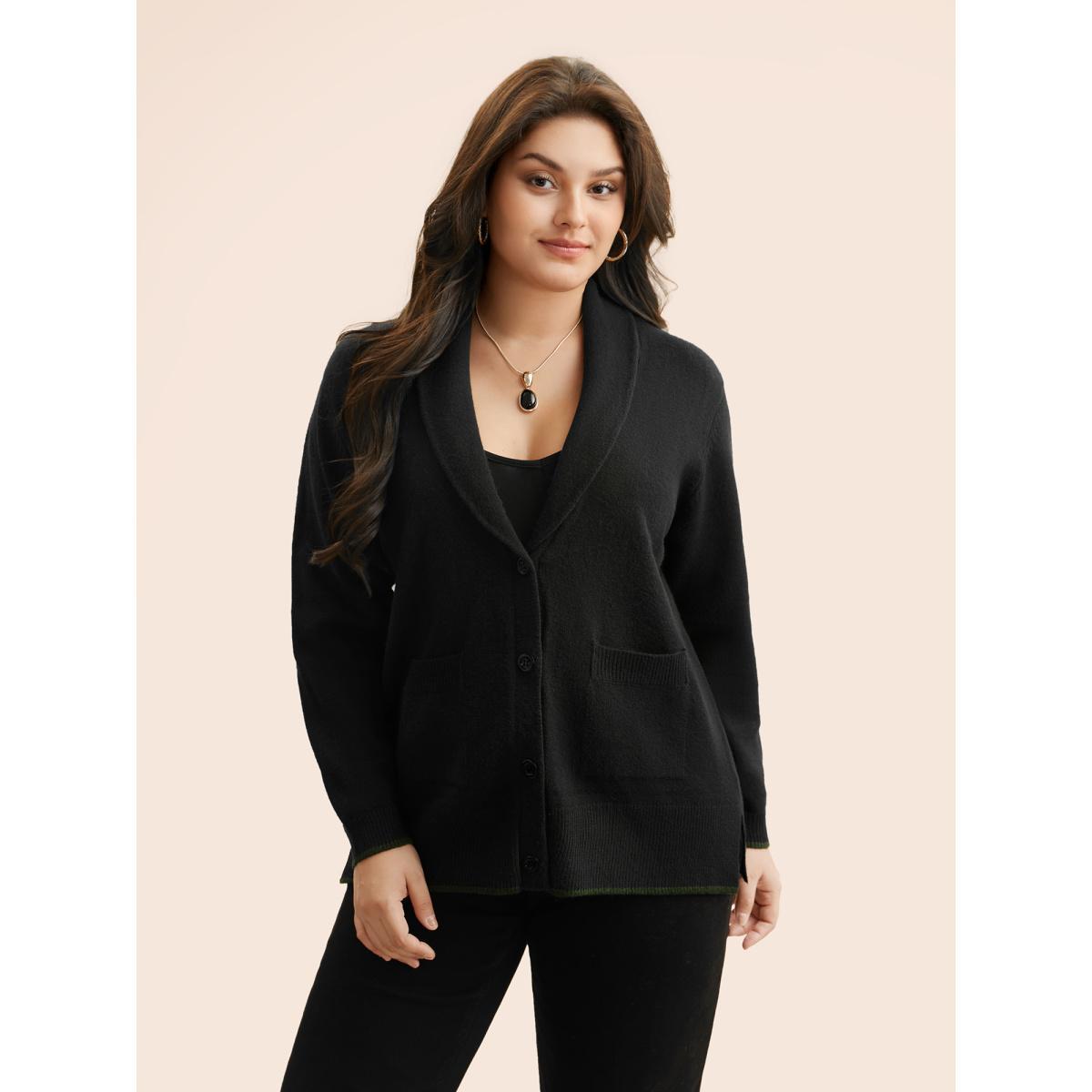 Plus Size Supersoft Essentials Solid Shawl Collar Cardigan Black Women Timeless Loose Long Sleeve Elegant Cardigans BloomChic 14-16/1X Product Image