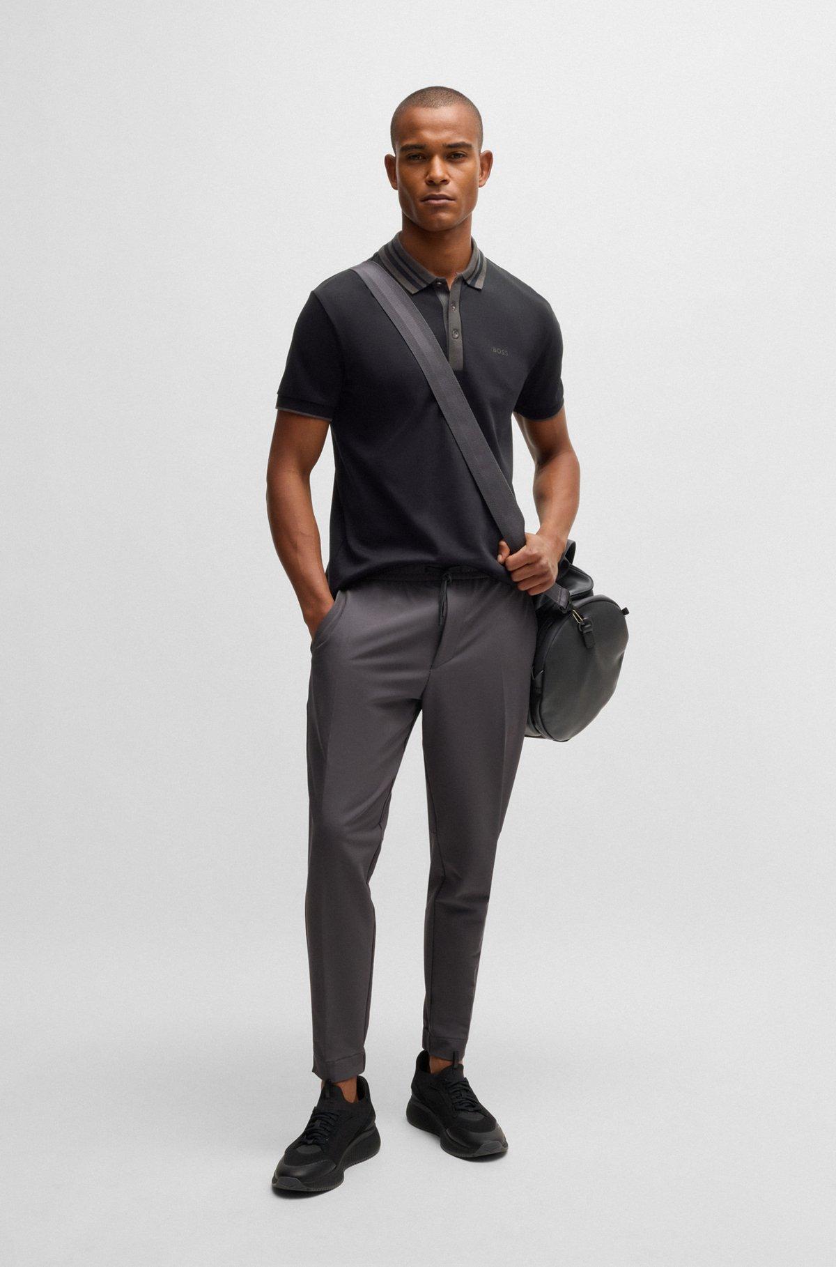 Interlock-cotton polo shirt with striped collar Product Image