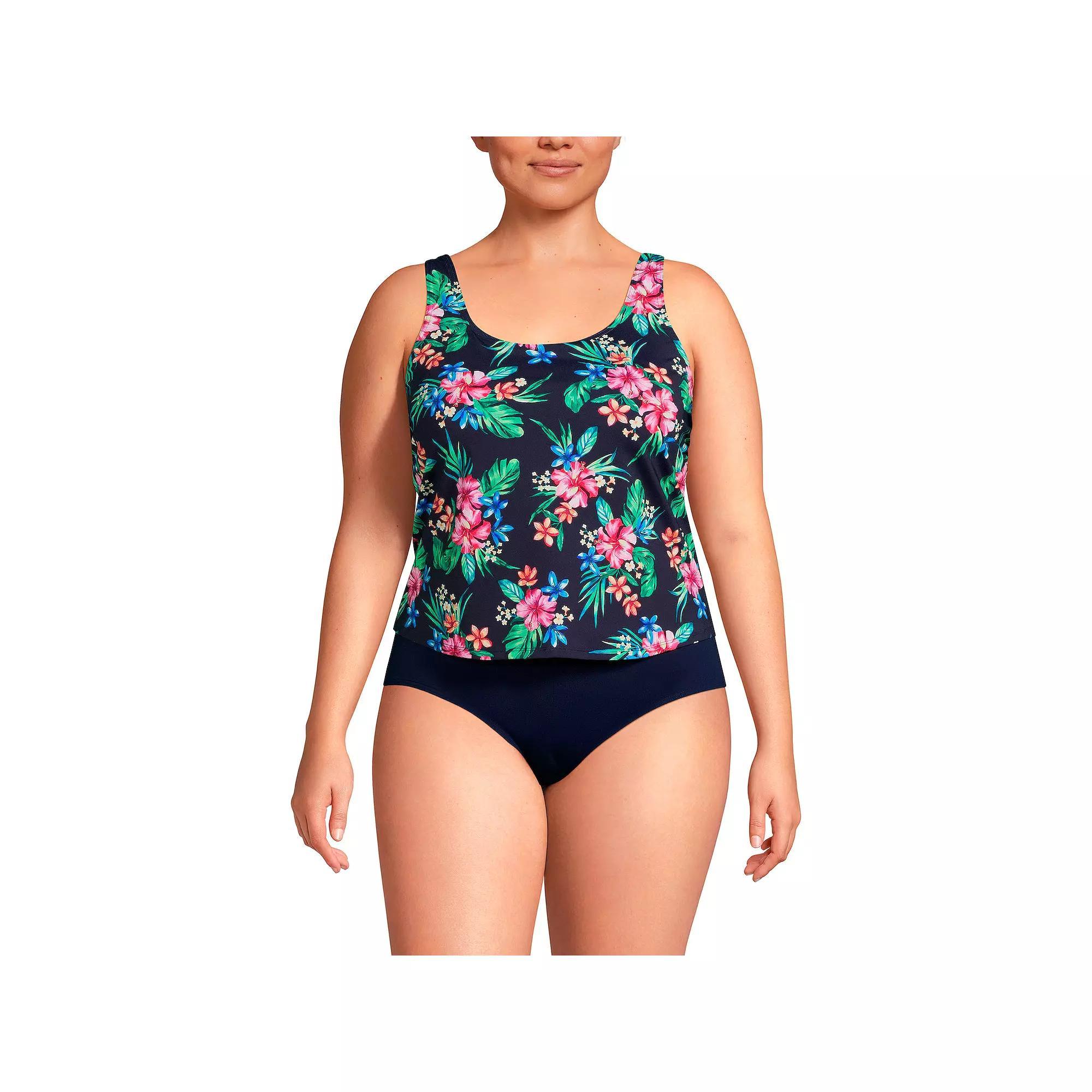 Plus Size Lands' End Chlorine Resistant Scoop Neck One Piece Fauxkini Swimsuit, Women's, Size: 20 W, Blue Floral Product Image