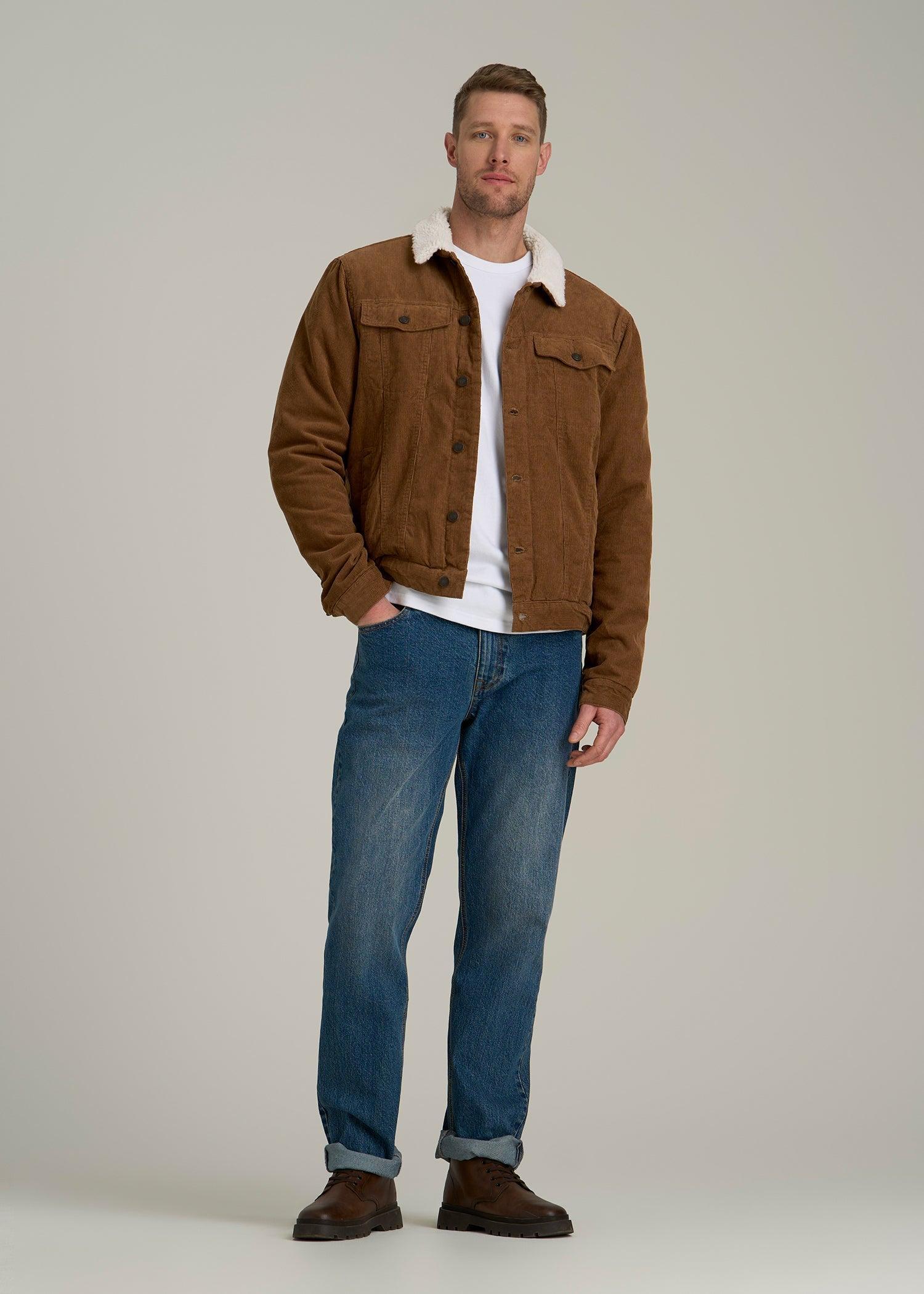 LJ&S Sherpa Corduroy Trucker Jacket for Tall Men in Tan Brown Male Product Image