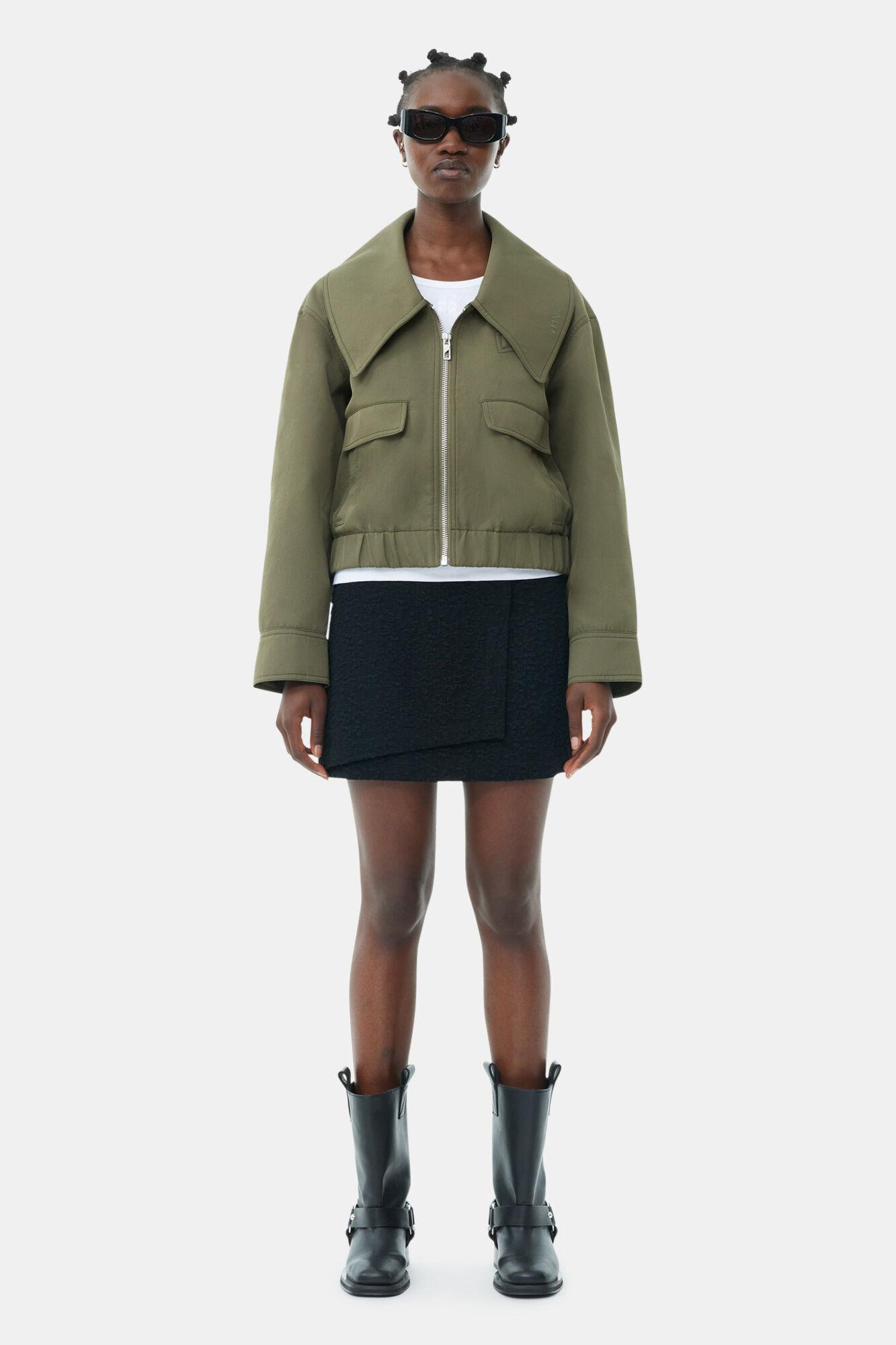 Green Heavy Twill Wide Collar Short Jacket Product Image