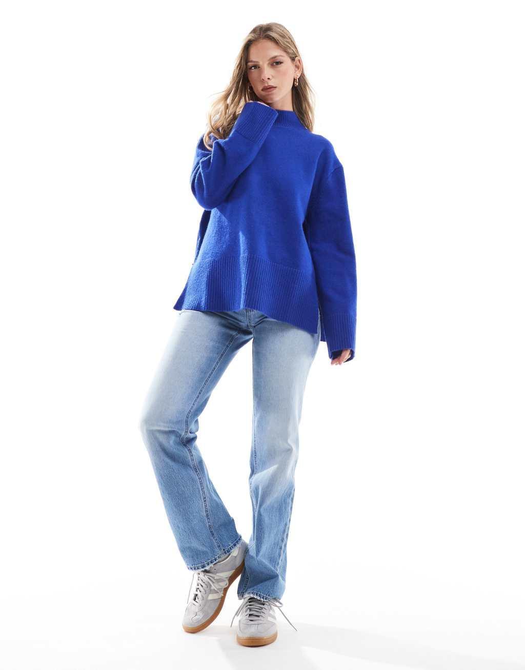 Bershka high neck sweater in bright blue Product Image