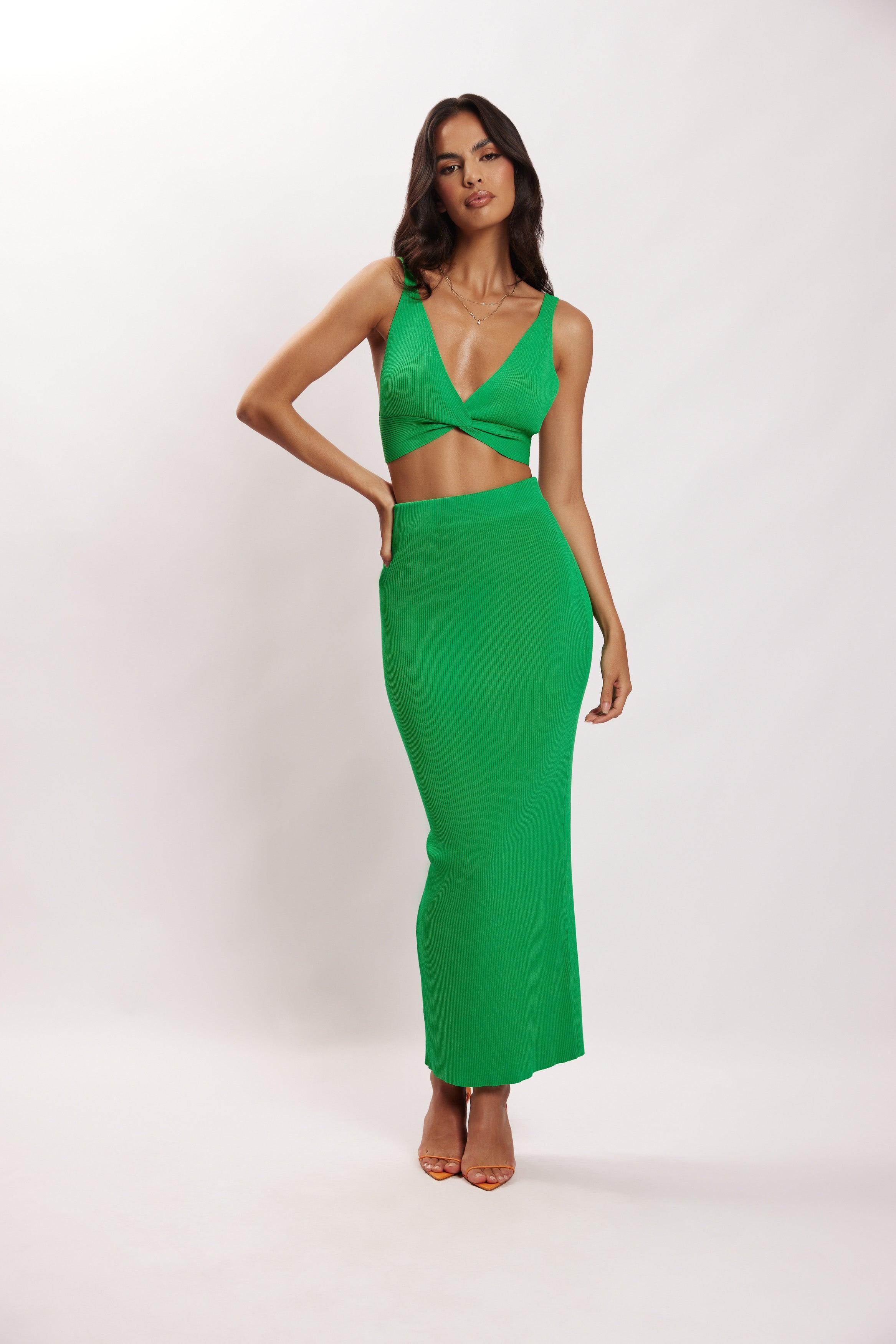 Kaesha Twist Front Knit Top - Green Product Image