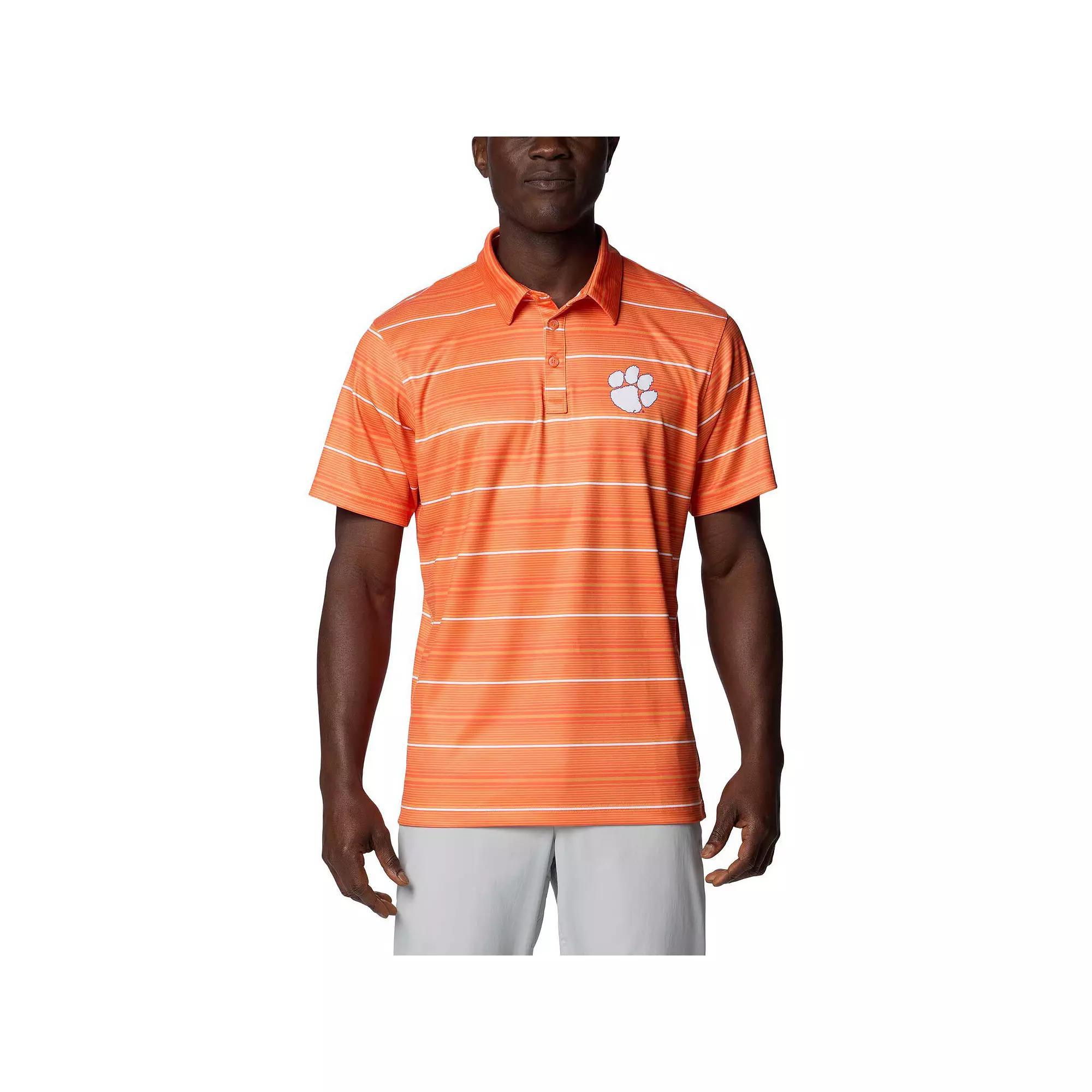 Men's Columbia Orange Clemson Tigers PFG Super Terminal Tackle Omni-Shade Stripe Polo,  Product Image