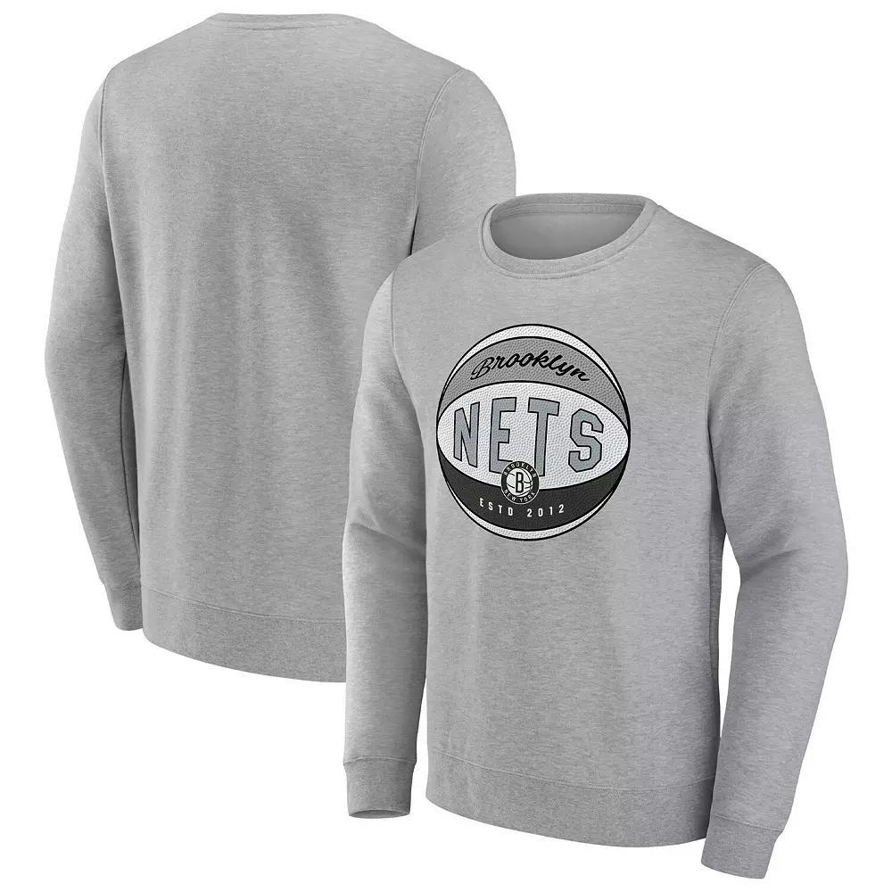 Men's Fanatics Branded Heathered Gray Brooklyn Nets True Classics Vint Pullover Sweatshirt, Size: 4XL, Grey Product Image