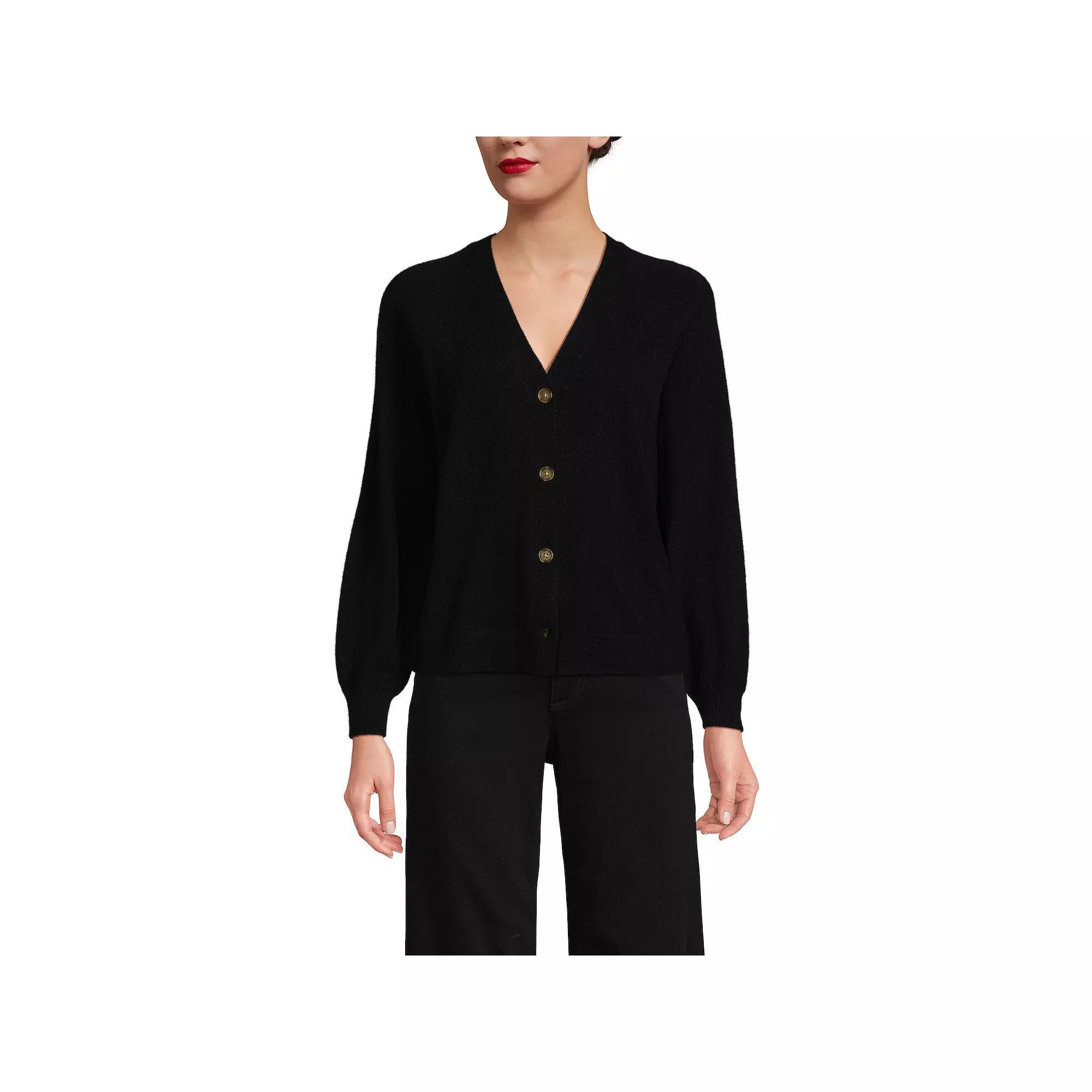Women's Lands' End Cashmere Cardigan, Size: Large, Black Product Image
