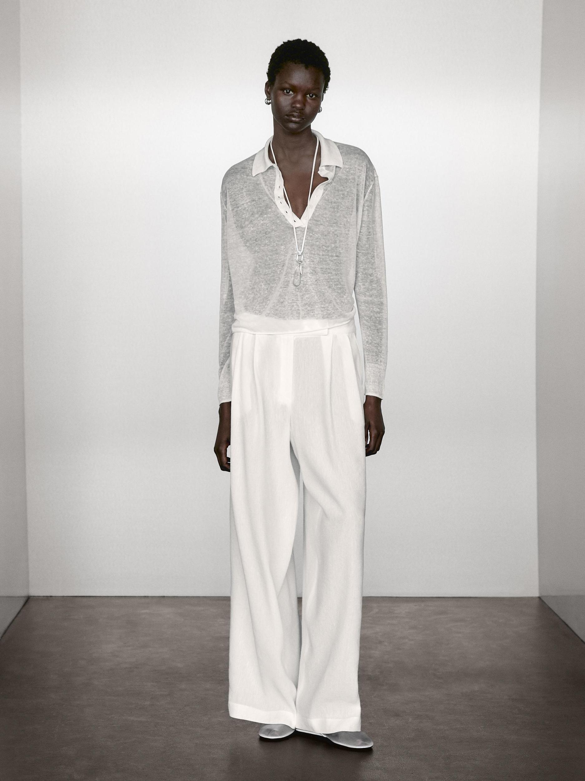 Linen blend semi-sheer knit sweater Product Image