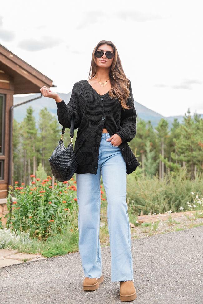 On My Mind Black Cable Knit Cardigan FINAL SALE Product Image