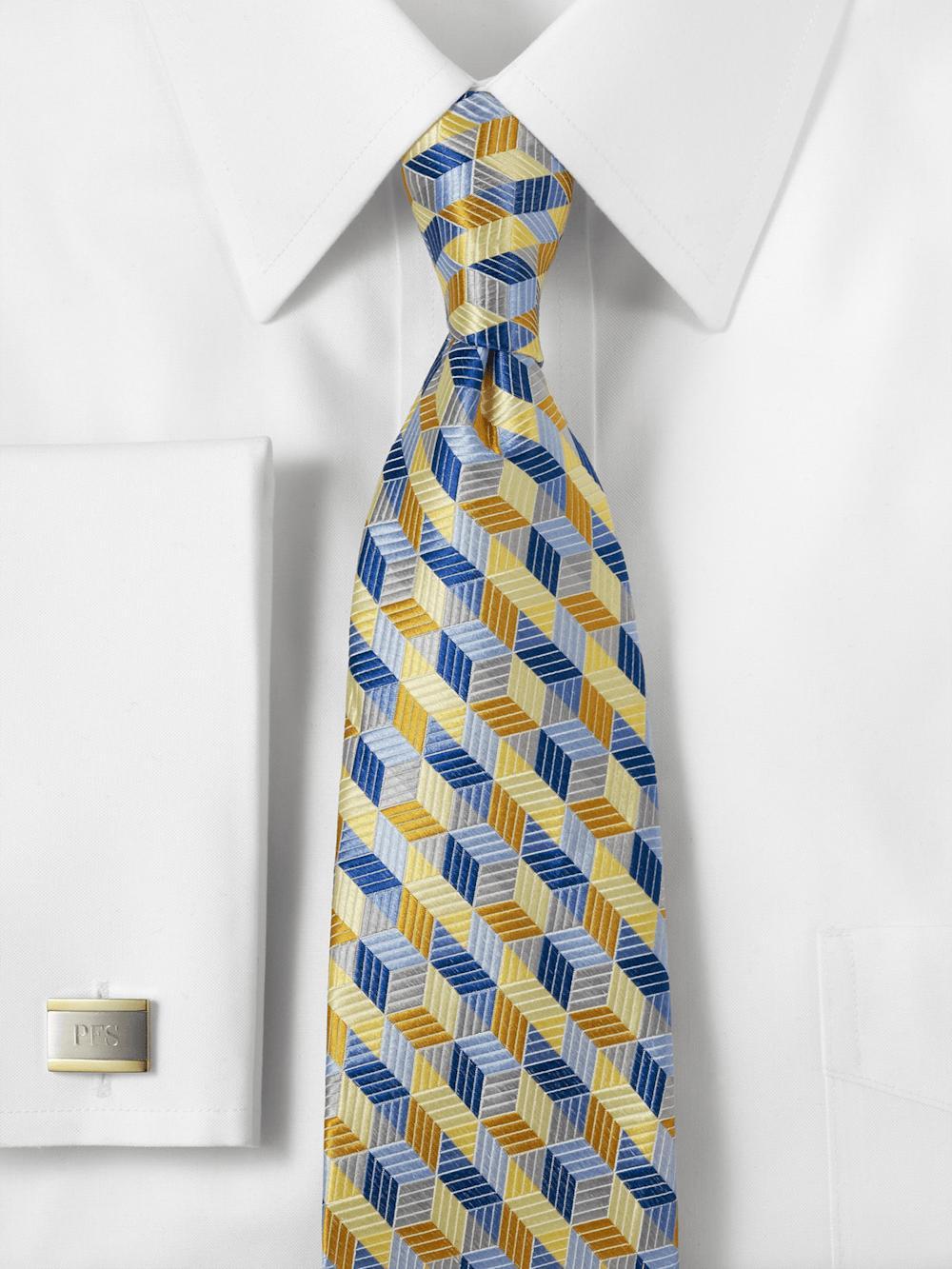 Geometric Woven Silk Tie - Yellow/blue Product Image