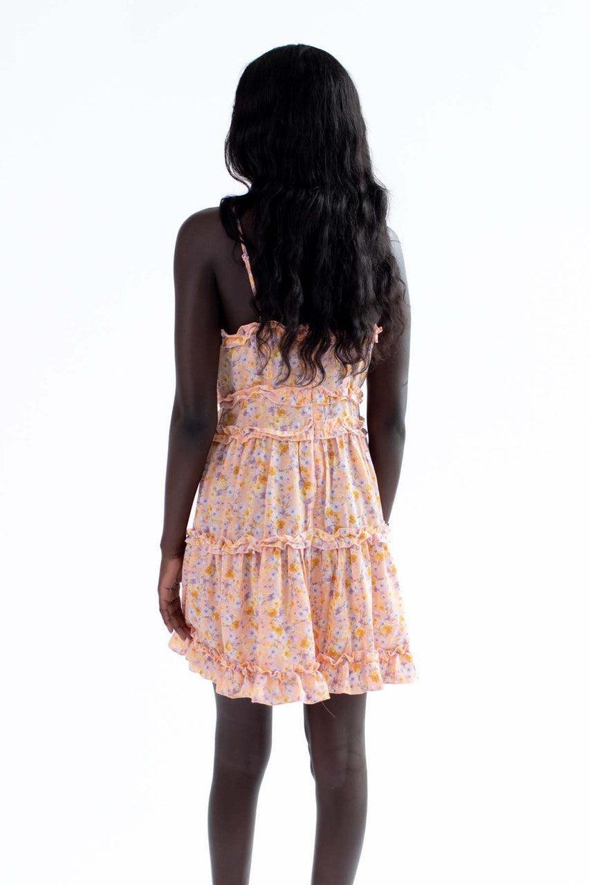 Peach Bold Floral Ruffle Mini Dress Product Image