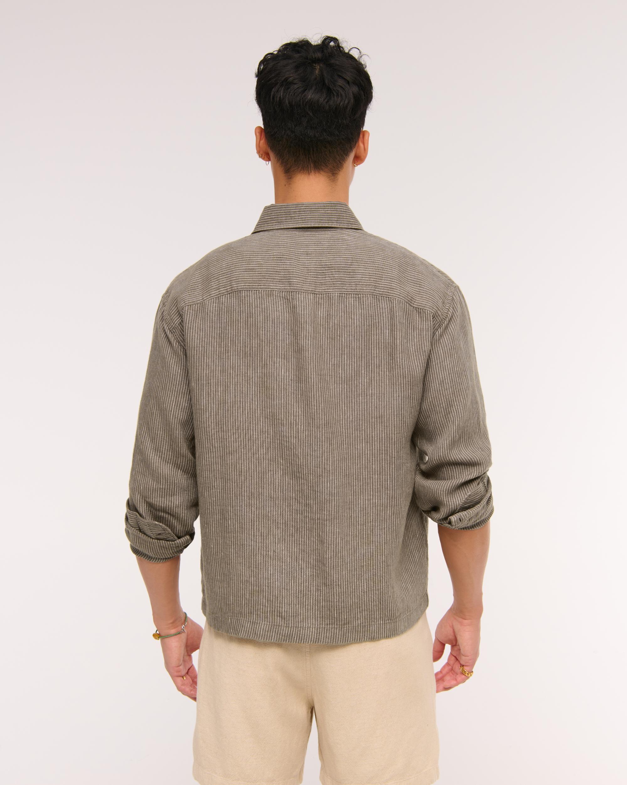 Cropped Linen Button-Up Shirt Product Image