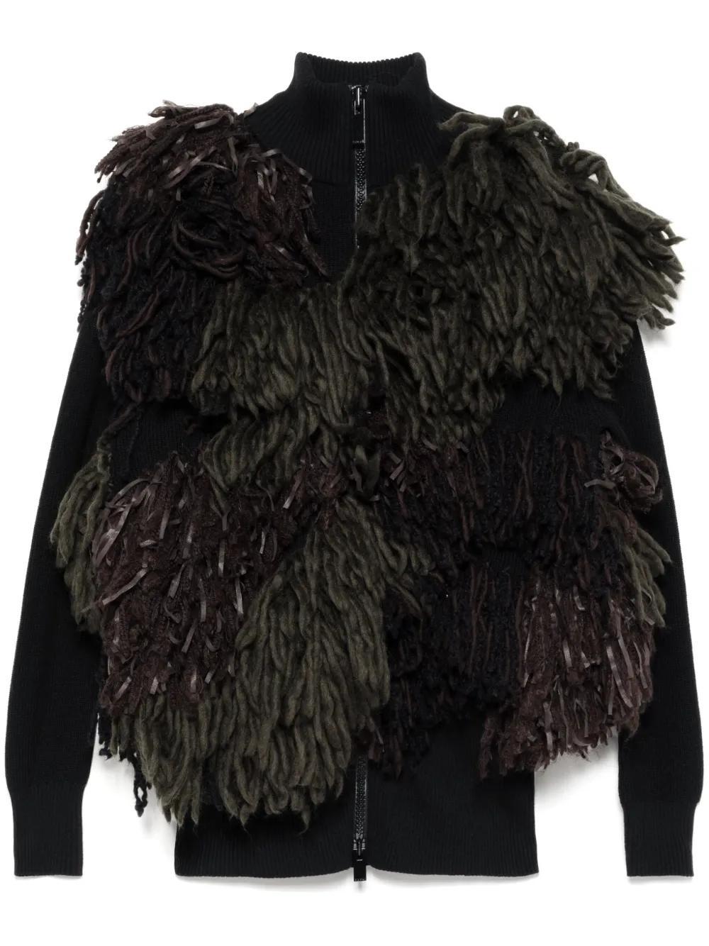 SACAI Faux-fur Embellishment Cardigan In Green Product Image