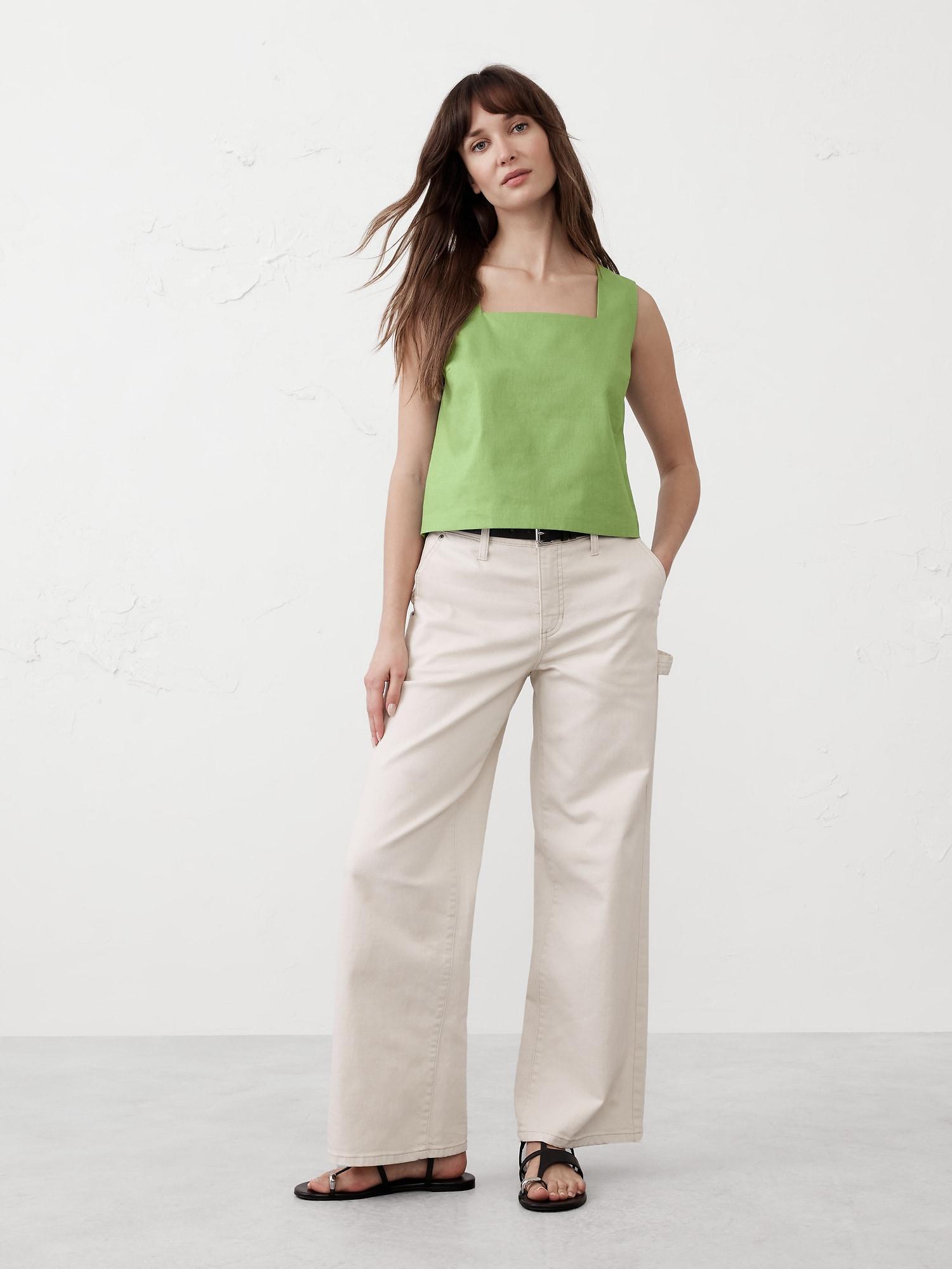 Linen-Blend Square-Neck Top Product Image