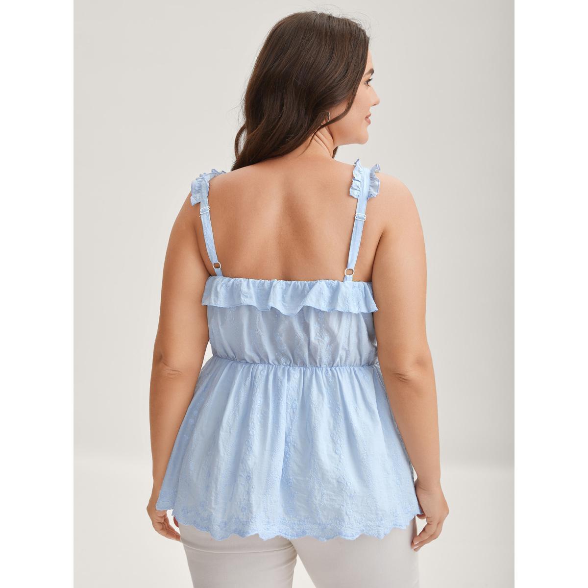 Plus Size Cotton Floral Textured Ruffled Tank Top Women LightBlue Texture Non Elegant Tank Tops Camis BloomChic 14-16/1X Product Image