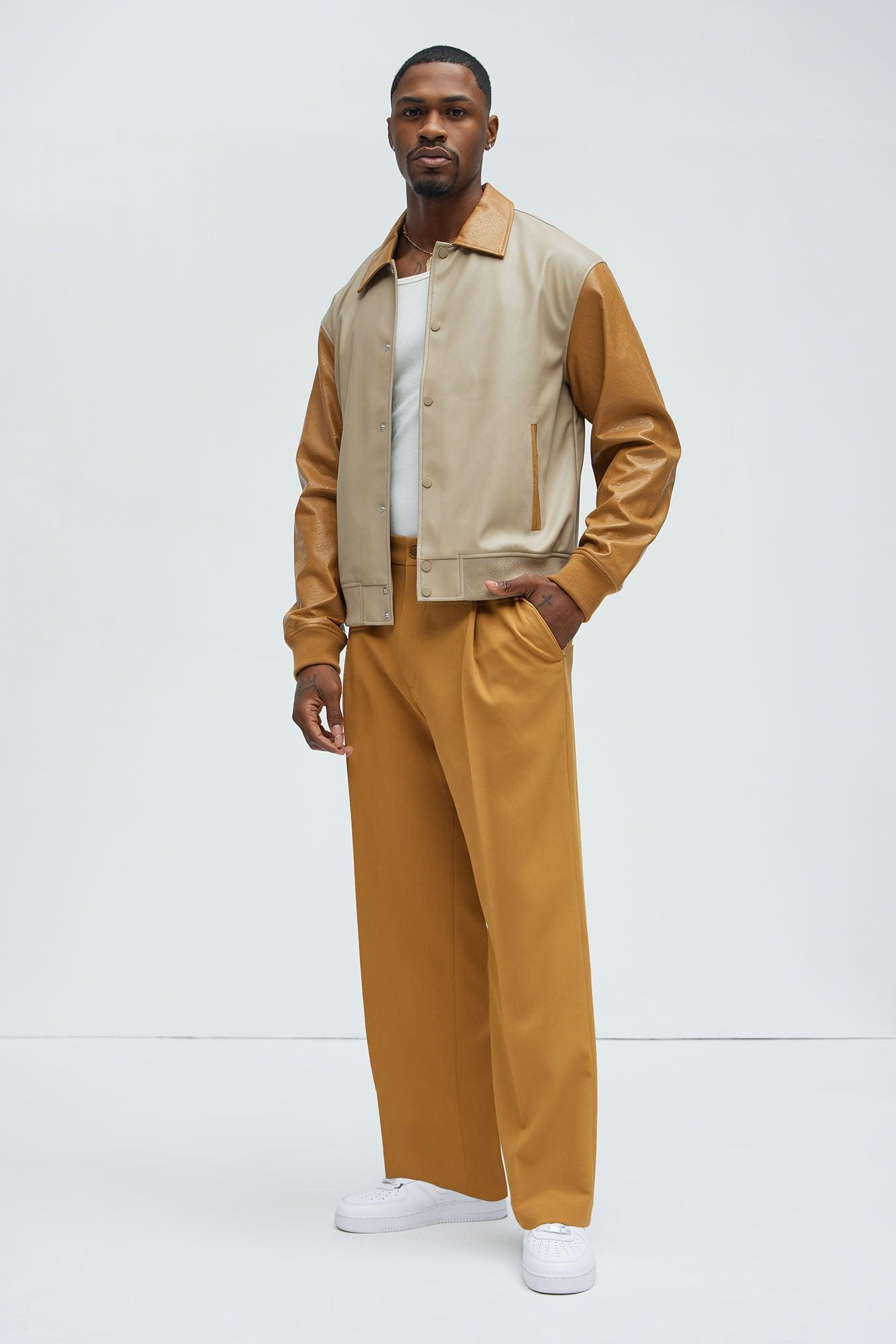 The Only Contrast Faux Leather Jacket - Taupe/combo Product Image