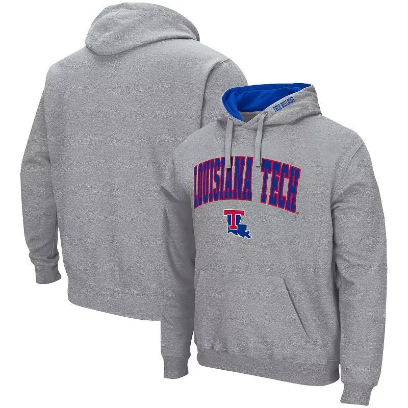 Men's Colosseum Heathered Gray Louisiana Tech Bulldogs Arch and Logo Pullover Hoodie,  Product Image