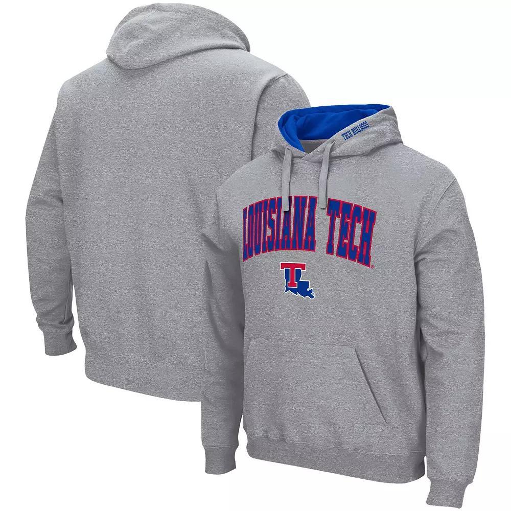 Men's Colosseum Heathered Gray Louisiana Tech Bulldogs Arch and Logo Pullover Hoodie,  Product Image