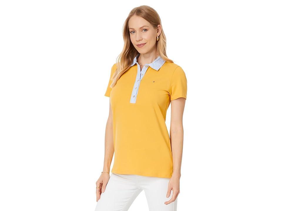 Tommy Hilfiger Mixed Media Short Sleeve Polo (Mineral ) Women's Clothing Product Image