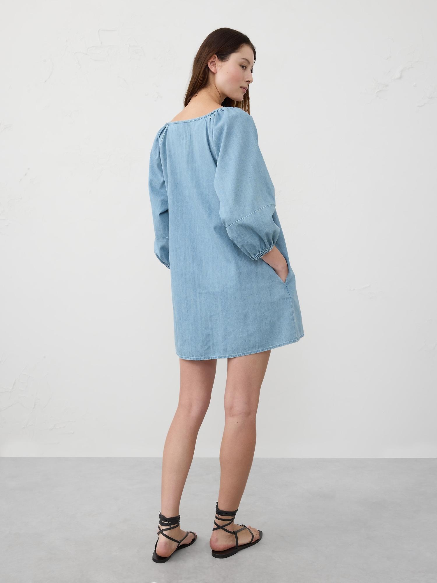 Poplin Puff-Sleeve Mini Dress Product Image