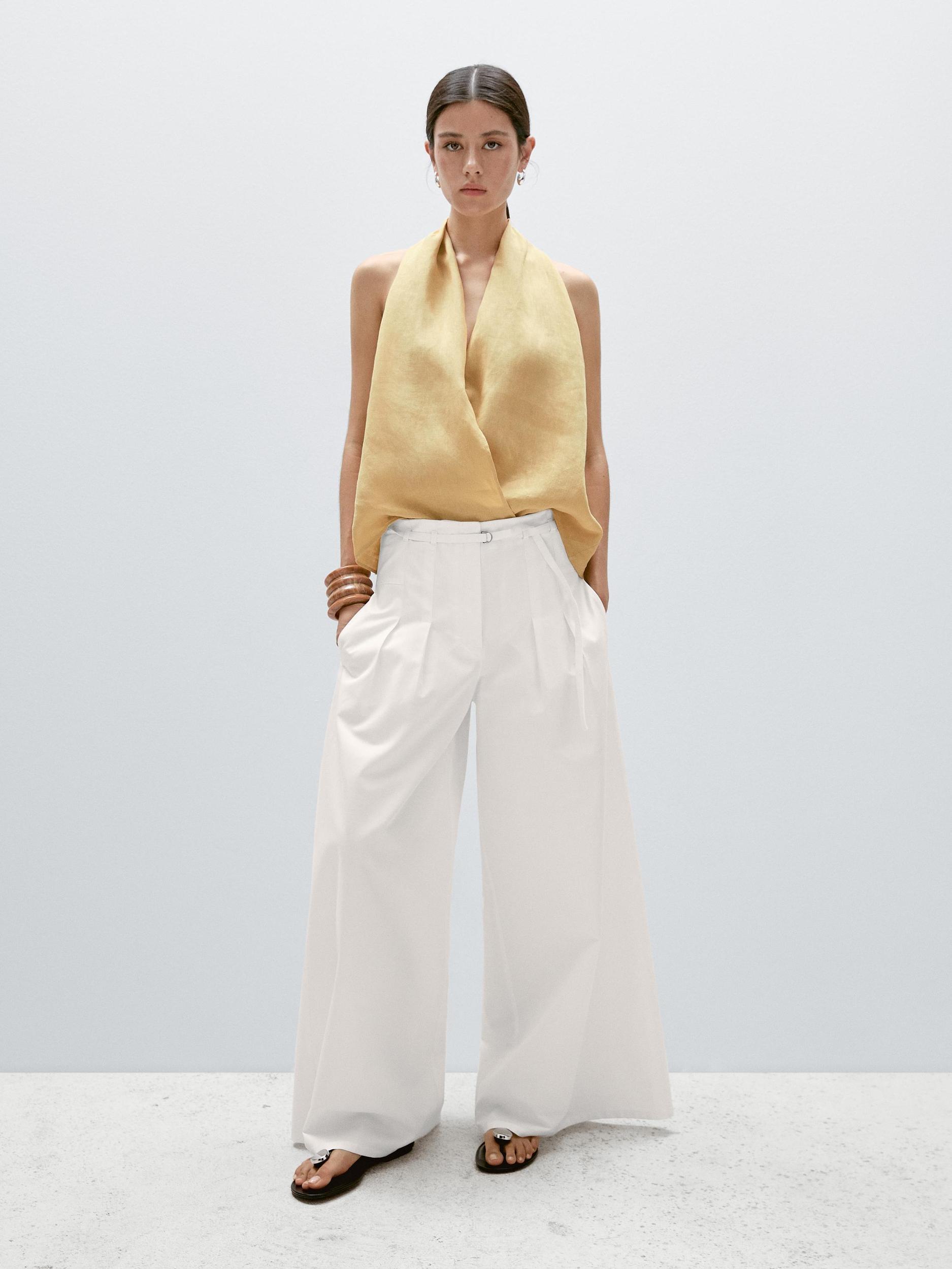 Linen crossover halter top Product Image