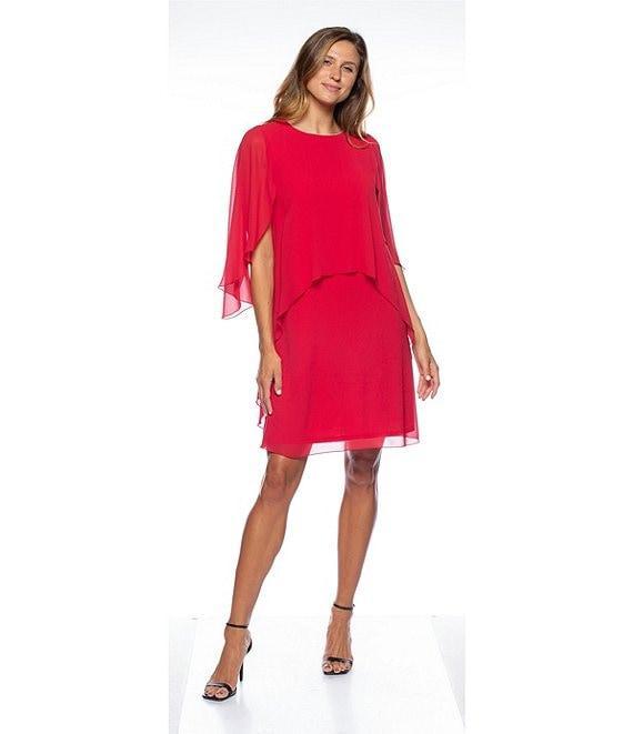Marina 3/4 Sleeve Chiffon Overlay Shift Dress Product Image