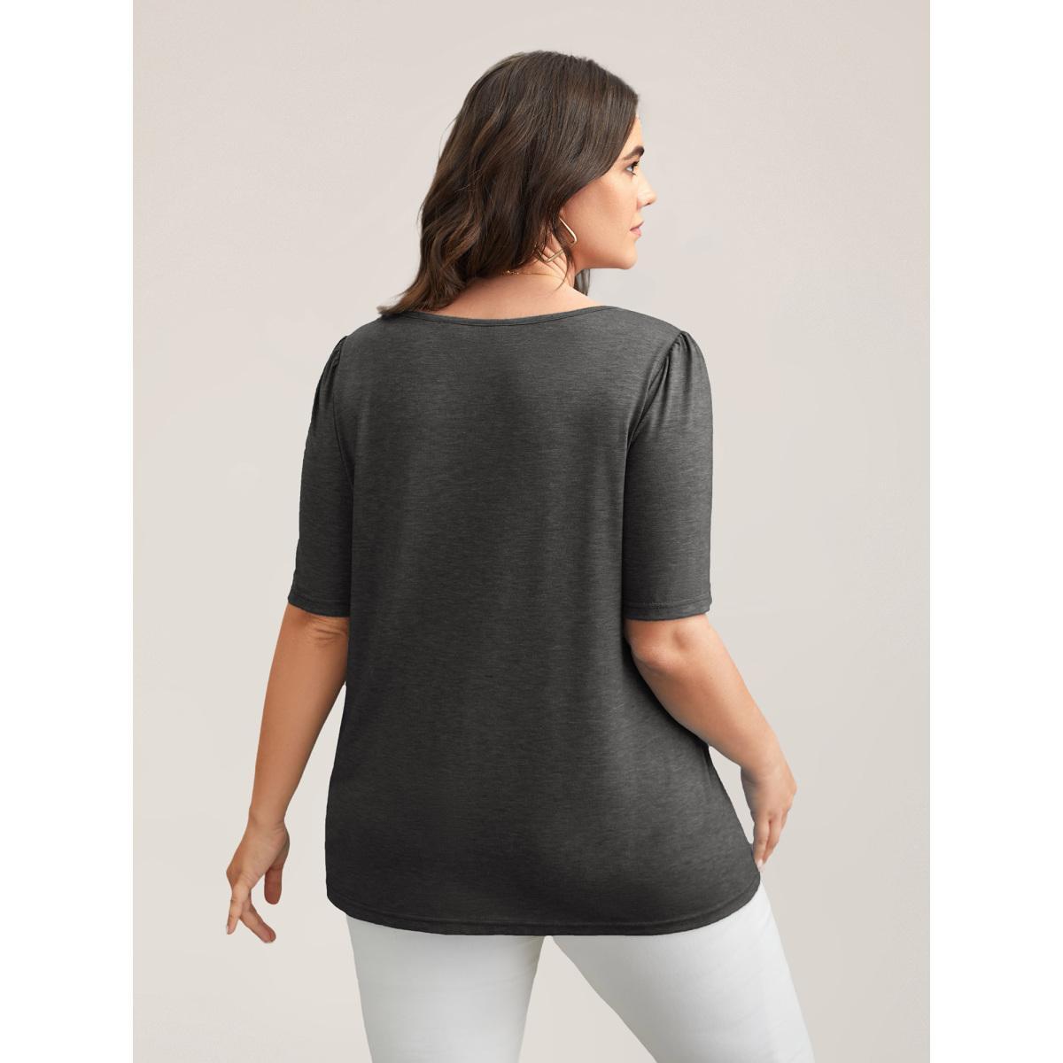 Plus Size Seamed Round Neck Fitted T-Shirt DarkGray Women Leisure Tucked seam Round Neck Casual T-shirts BloomChic 26/4X Product Image