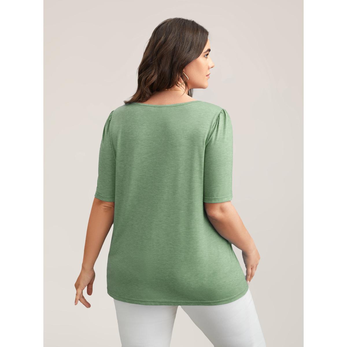 Plus Size Seamed Round Neck Fitted T-Shirt Greenbean Women Leisure Tucked seam Round Neck Casual T-shirts BloomChic 14-16/1X Product Image