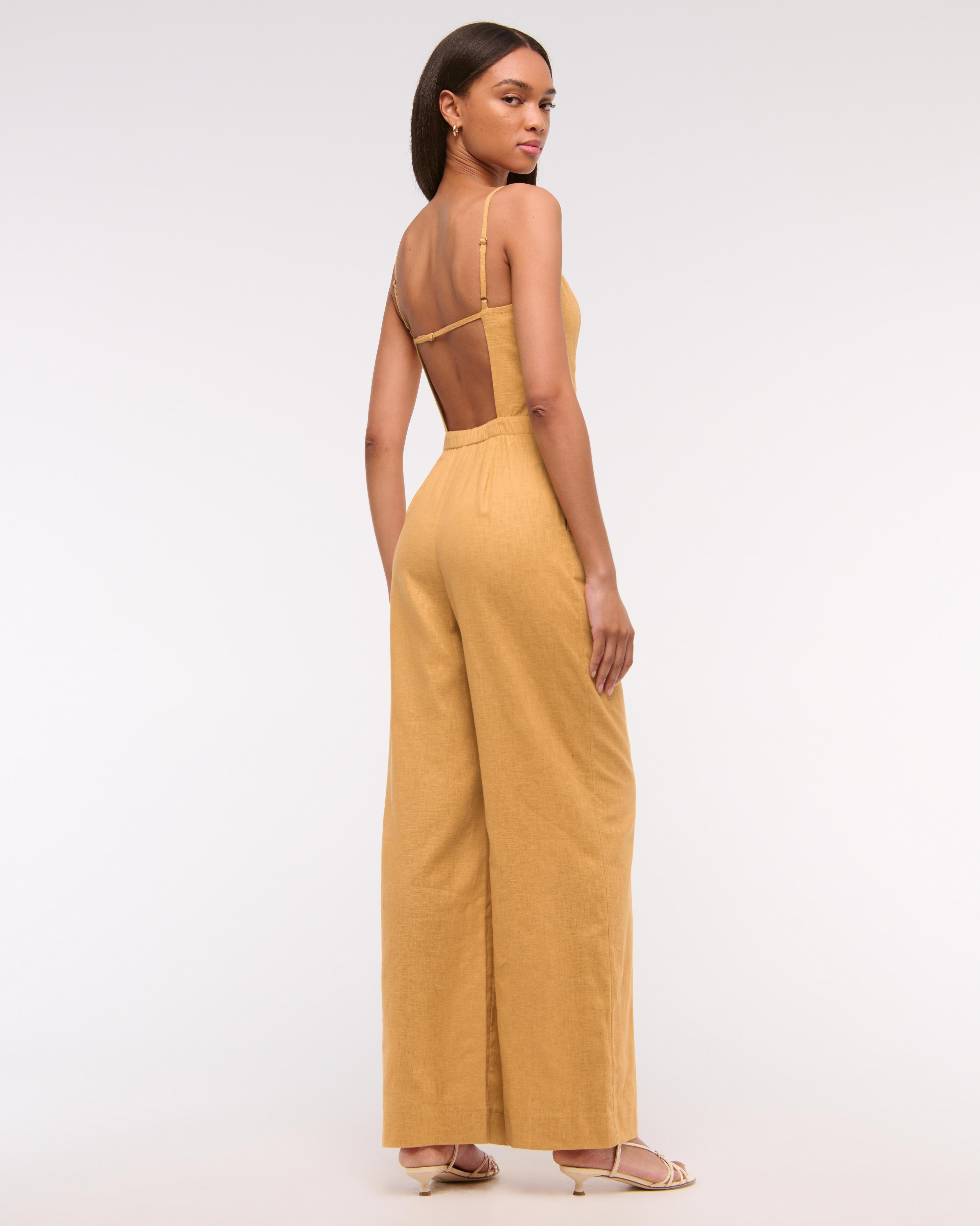 Linen-Blend Apron Jumpsuit Product Image