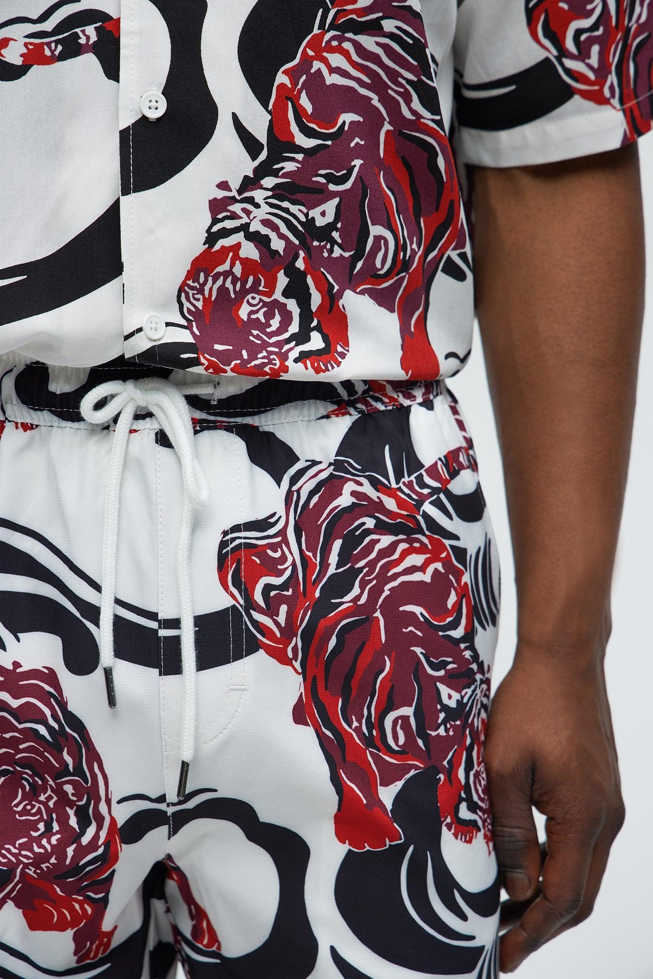 Tiger Waves Relaxed Shorts - White/combo Male Product Image