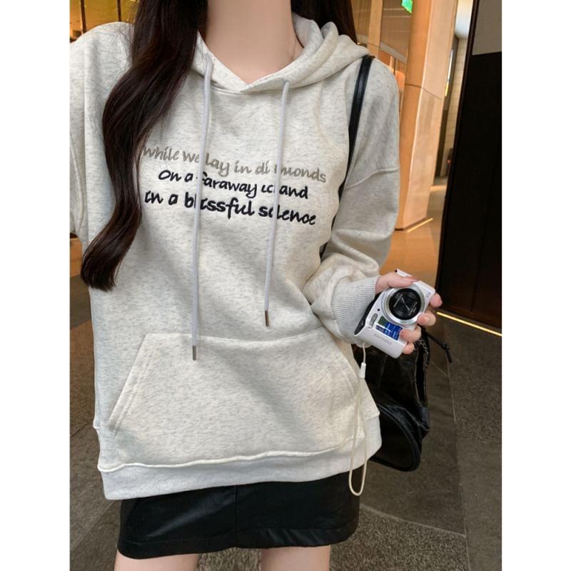 Long Sleeve Lettering Print Loose-Fit Hooded Sweatshirt Product Image