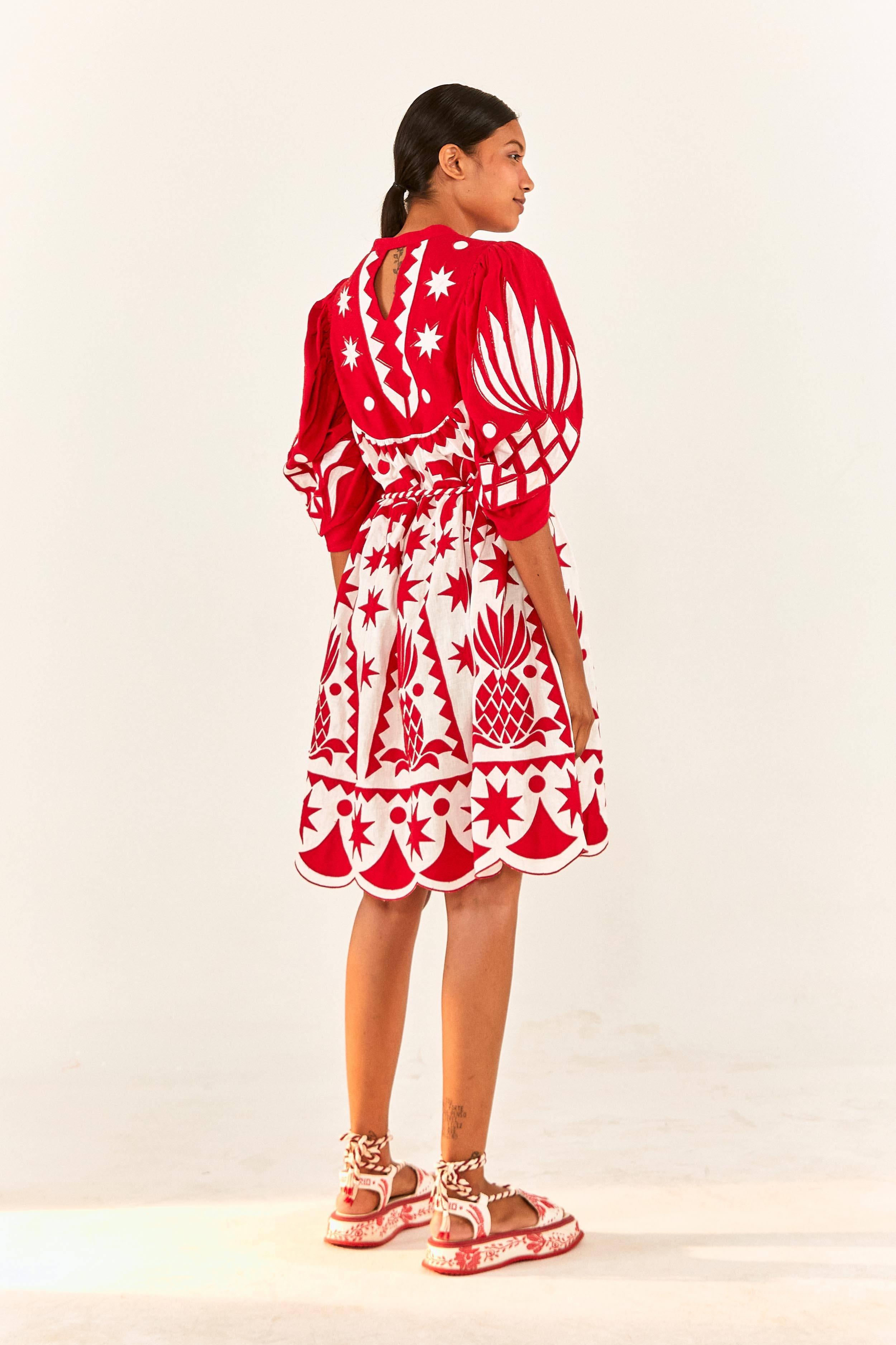 Red Tropical Cutwork Midi Dress Product Image