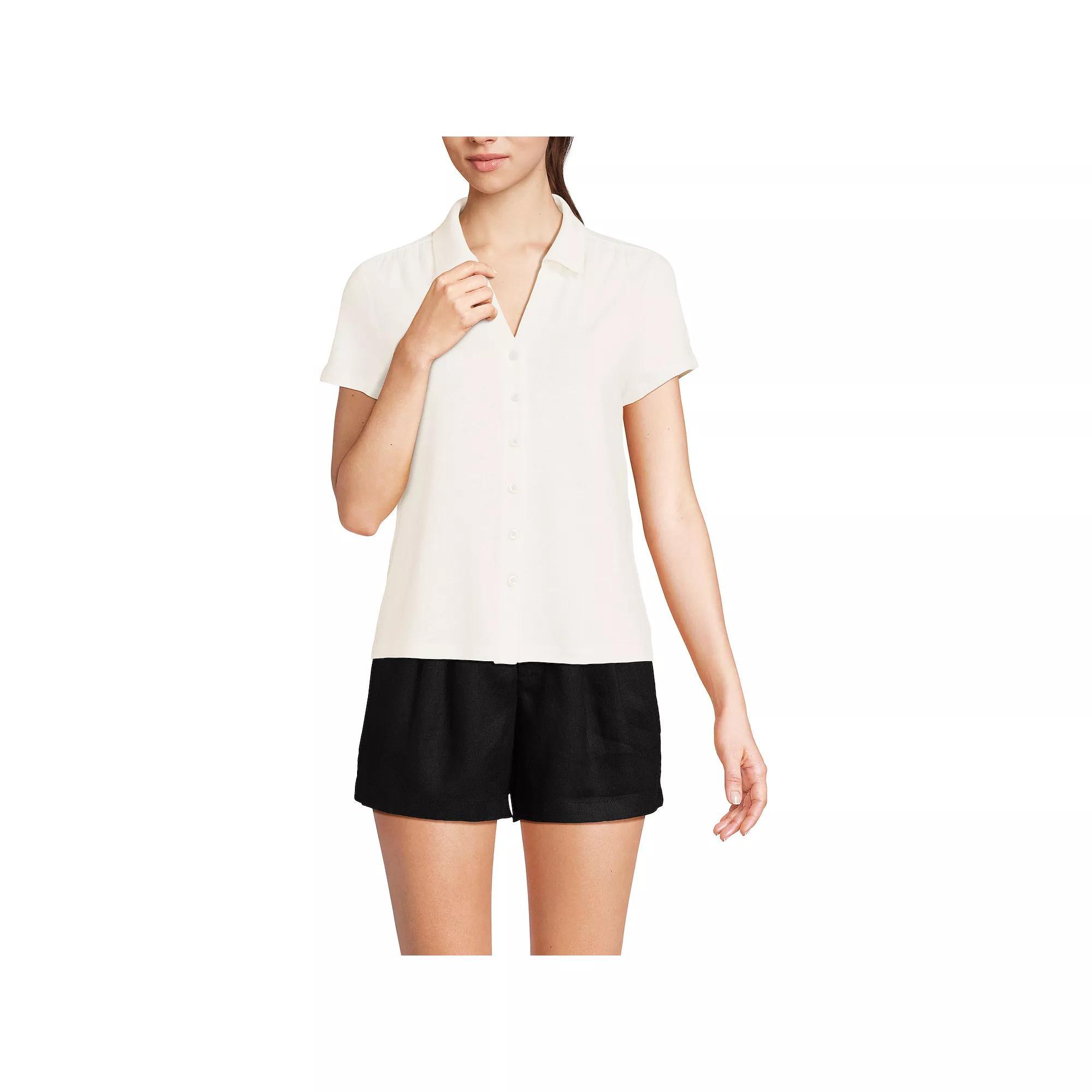 Women's Lands' End Short Sleeve Button Front Polo,  Product Image