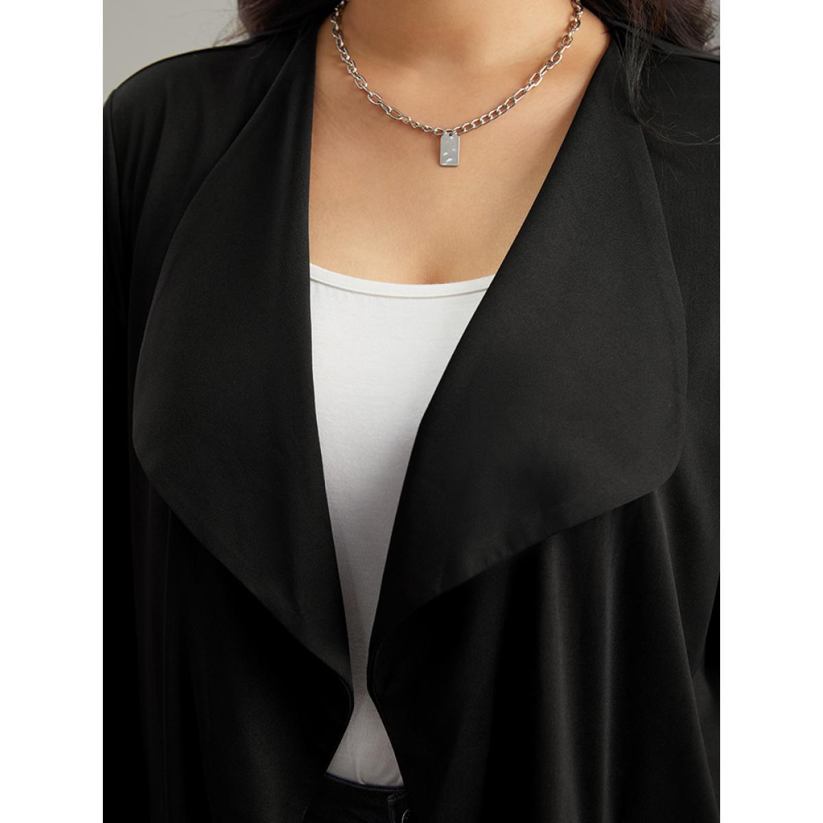 Plus Size Lapel Collar Zipper Pocket Blazer Black Women Dailywear Zipper Sleeve Long Sleeve Non 28/5X Pocket Casual Blazers BloomChic Product Image