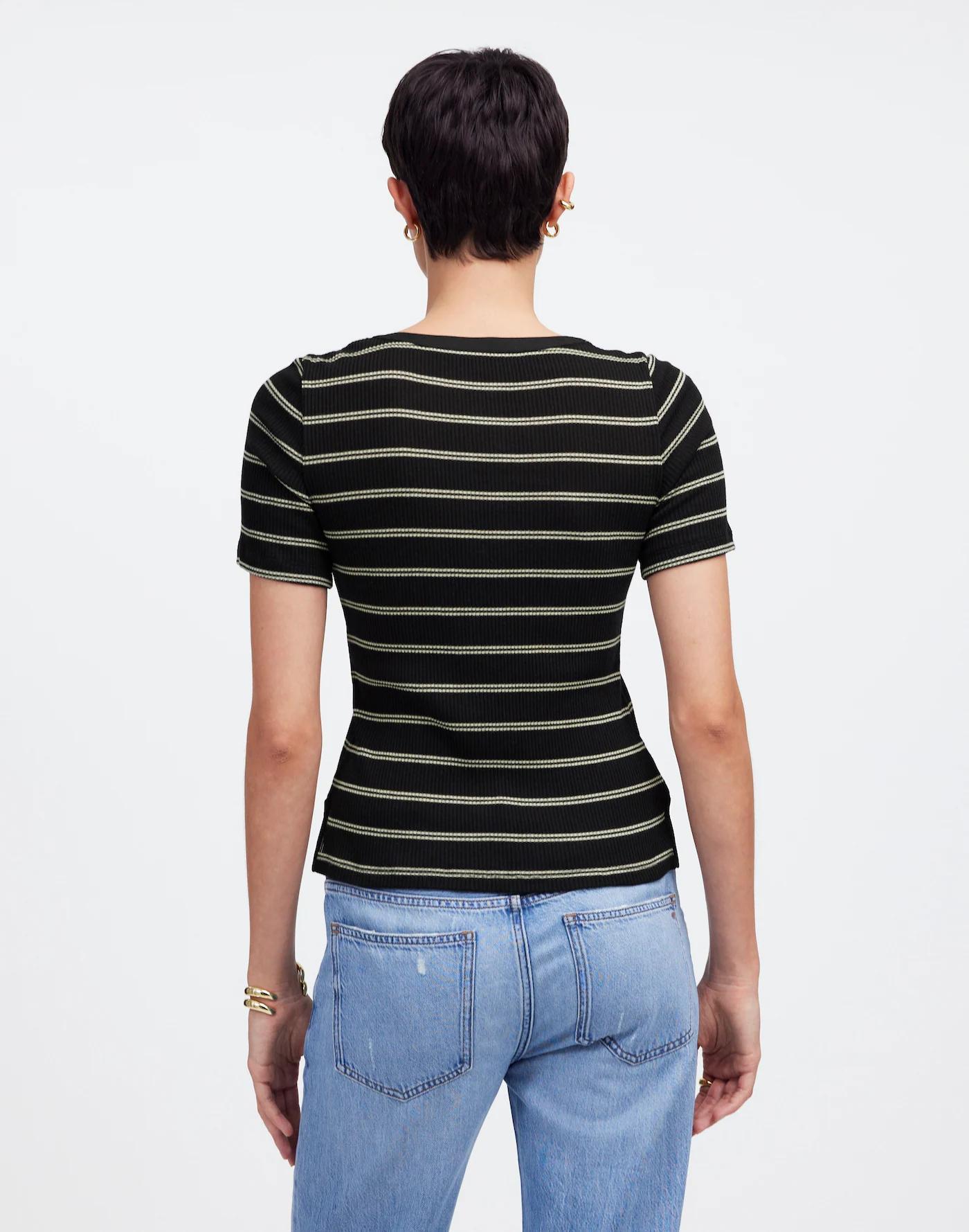 Ribbed Lace-Up Short-Sleeve Tee Product Image