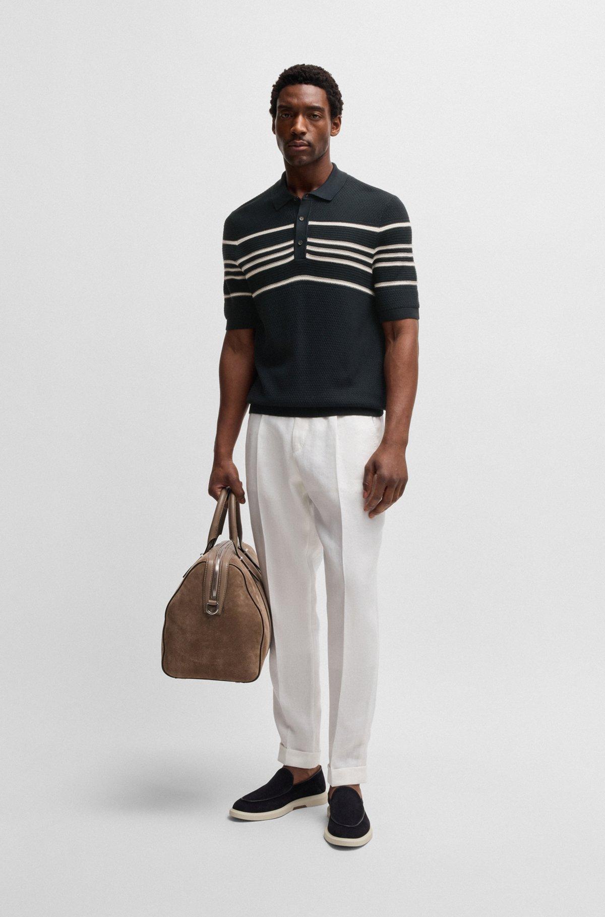 Knit polo in silk and cotton with stripe details Product Image