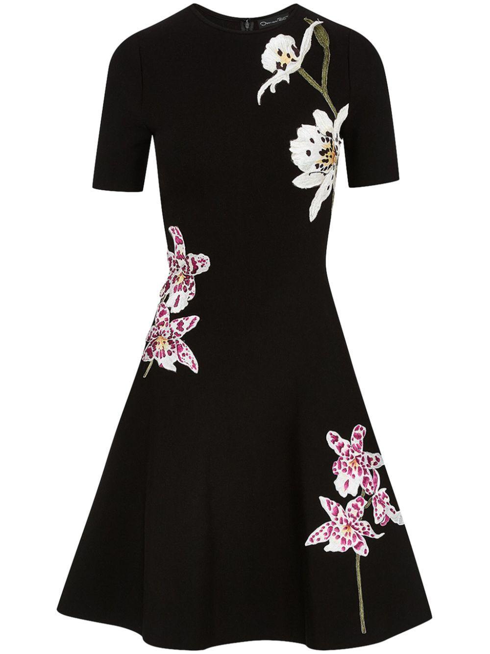 OSCAR DE LA RENTA Orchid Embroidered Dress In Black Product Image