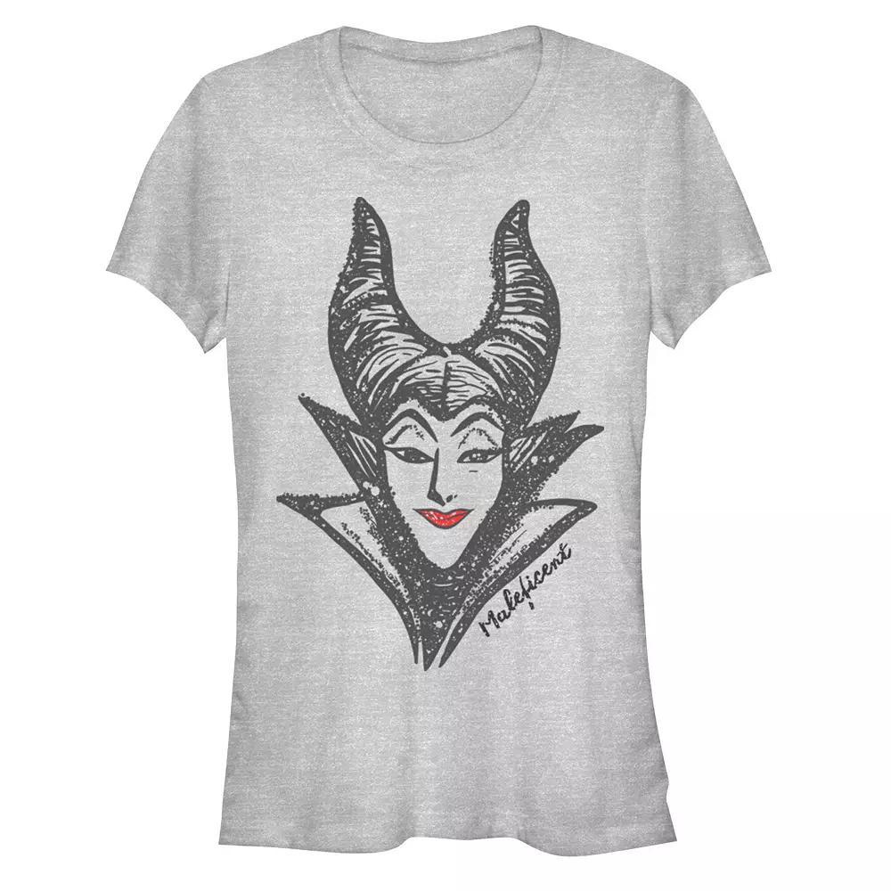 Disney Villains Sleeping Beauty Maleficent Head Sketch Juniors' Fitted Graphic Tee, Girl's, Size: Large, Athletic Grey Product Image