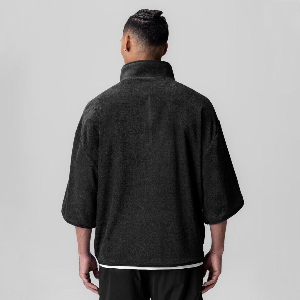 1057. Towel Terry Quarter Zip Oversized Tee - Black Product Image