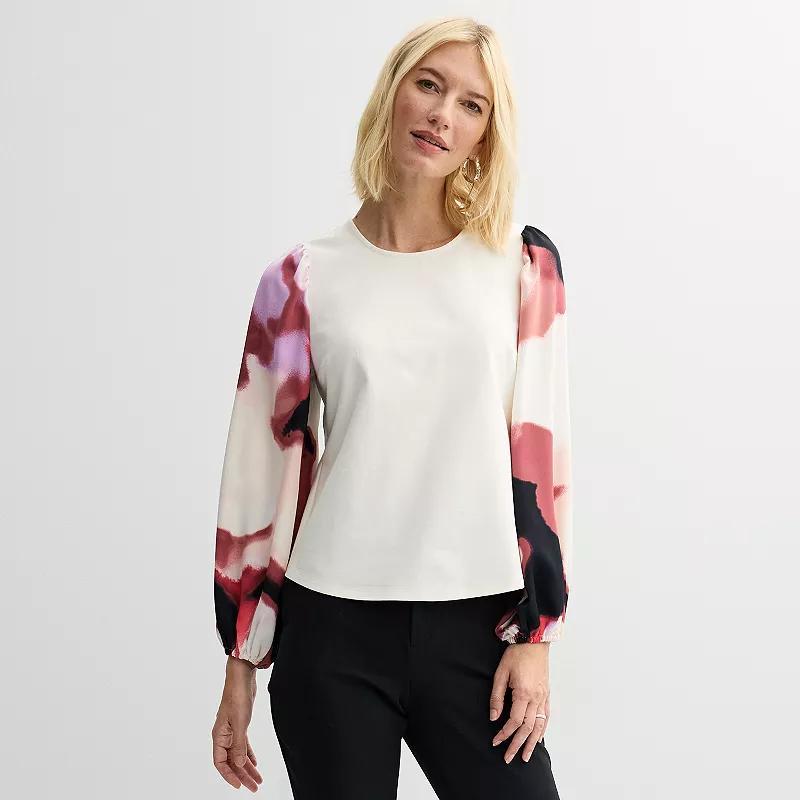 Petite Nine West Ponte Puff Sleeve Top, Womens Pink Krystal Wave Product Image