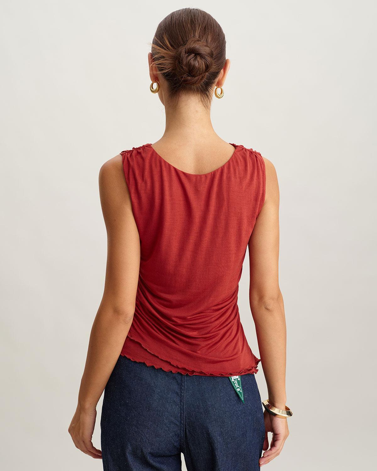Red Round Neck Cropped Tank Top Product Image