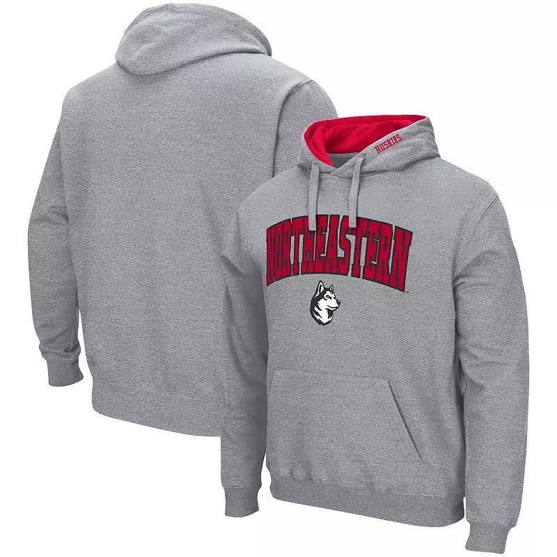 Men's Colosseum Heathered Gray Northeastern Huskies Arch and Logo Pullover Hoodie,  Product Image
