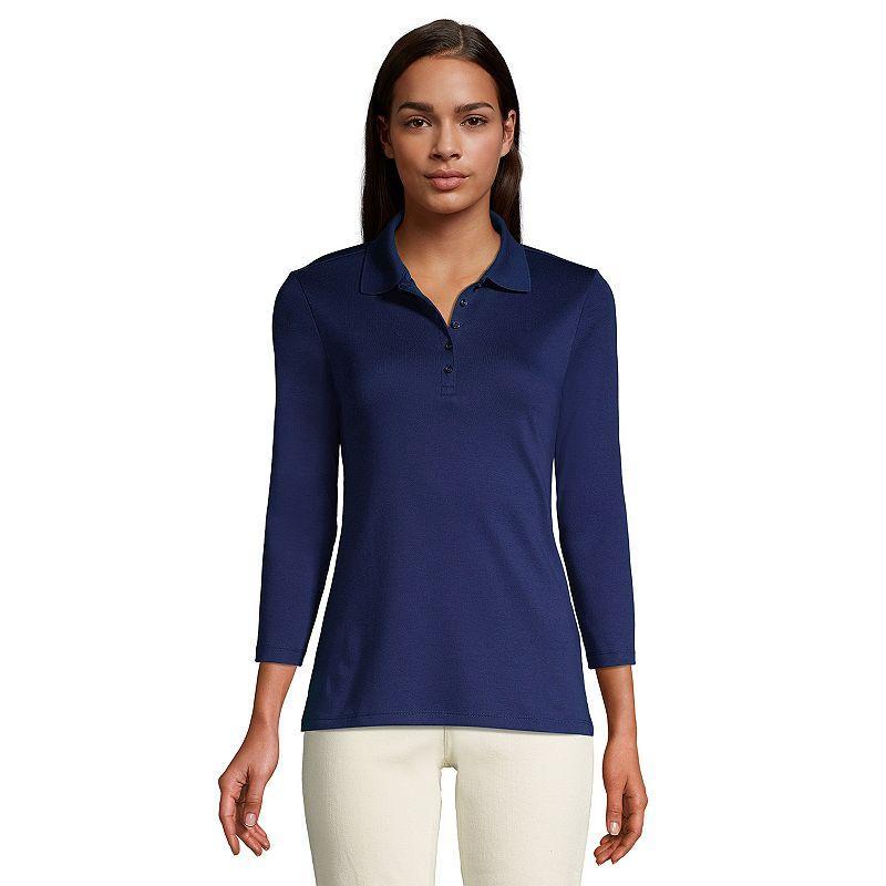 Women's Lands' End Supima Cotton 3/4-Sleeve Polo Shirt,  Product Image