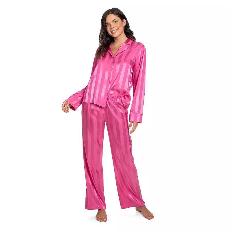 Women's Lilac+London Long Satin Notch Collar Pajama Top & Pajama Bottoms Set, Size: XL Long, Black Product Image