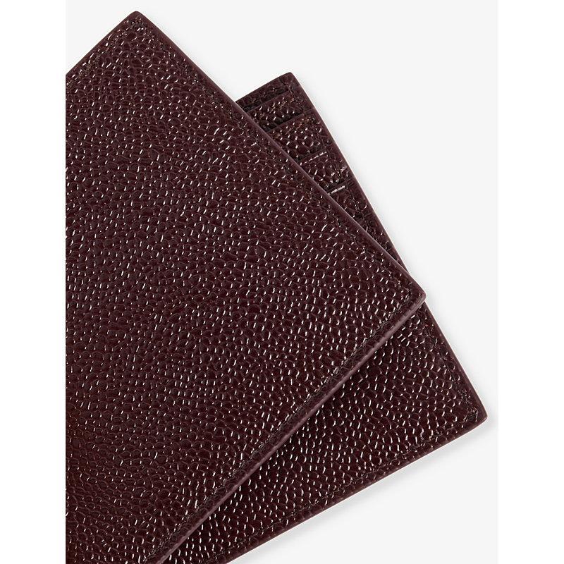 THOM BROWNE Mens  4-bar Striped Pebbled-leather Billfold Wallet In Burgundy Product Image